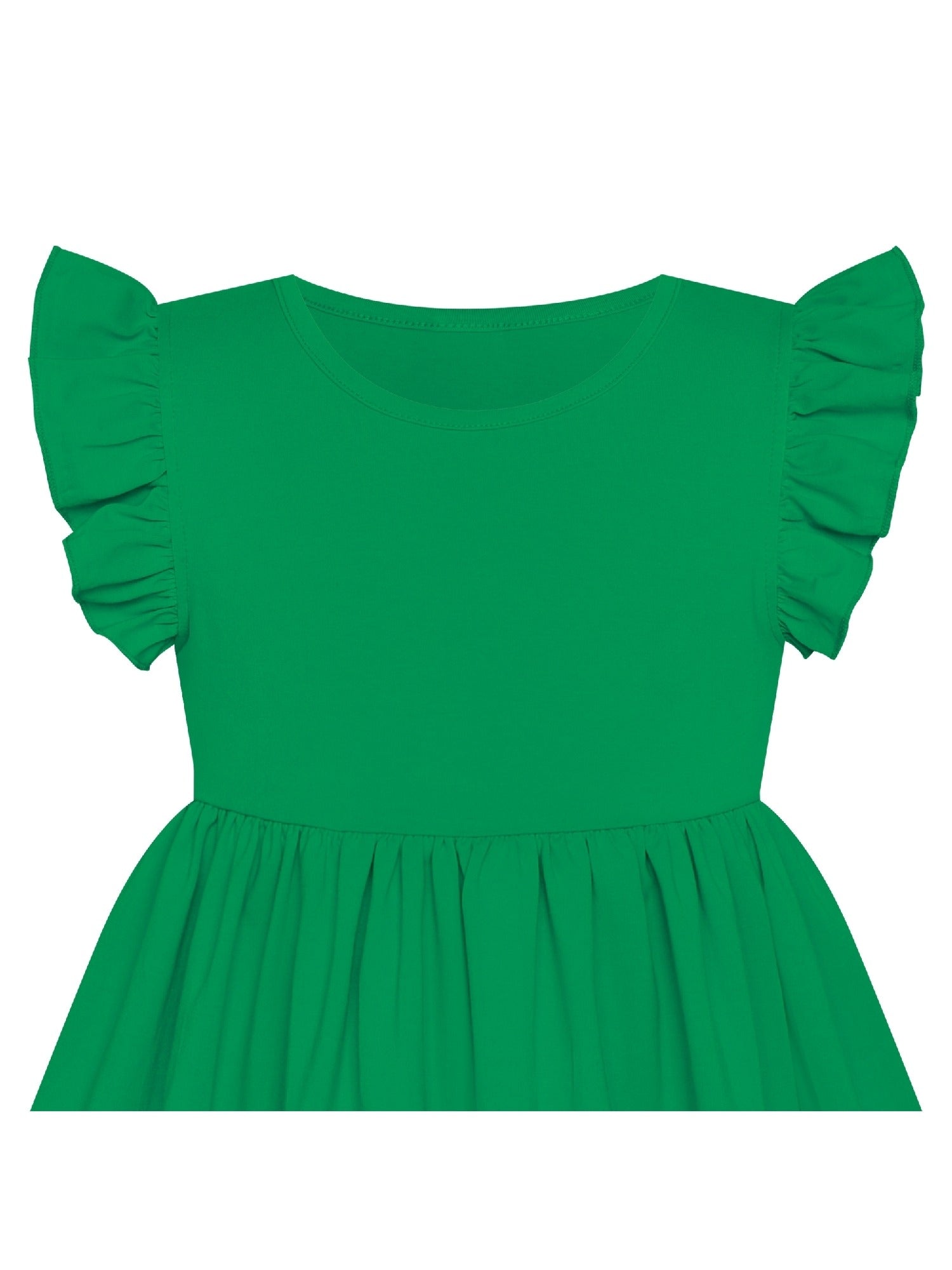 Girls Dress Deep Pink Casual Cotton Flying Sleeve Balloon Green