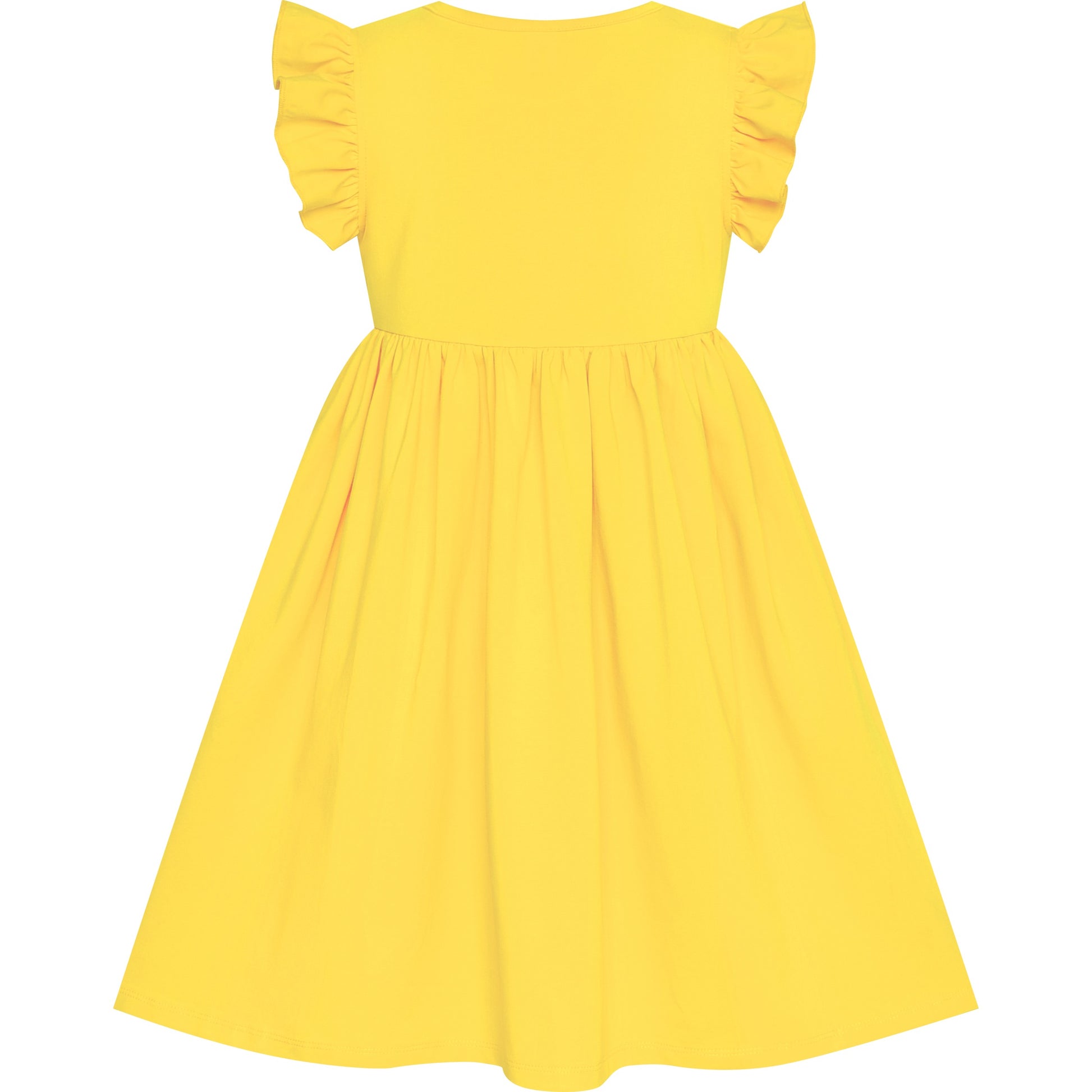 Girls Dress Deep Pink Casual Cotton Flying Sleeve Balloon Yellow