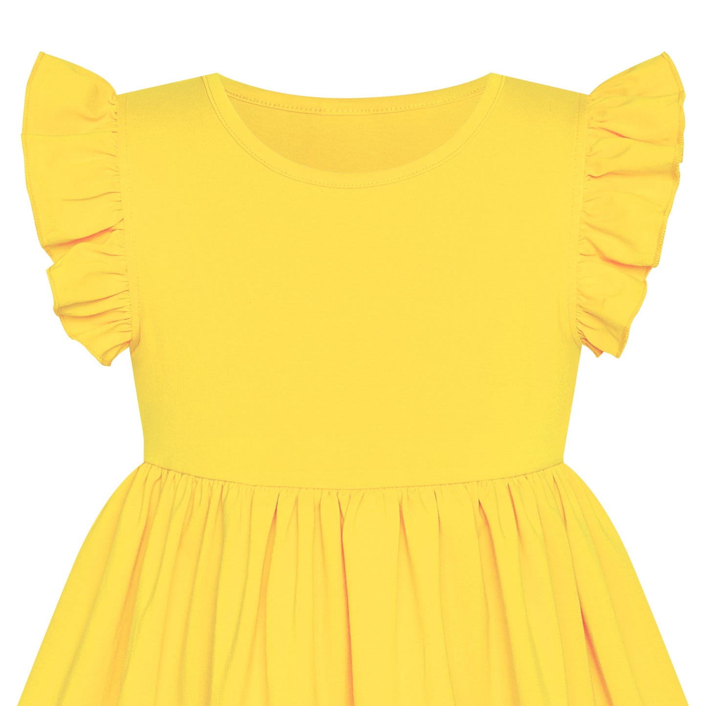 Girls Dress Deep Pink Casual Cotton Flying Sleeve Balloon Yellow