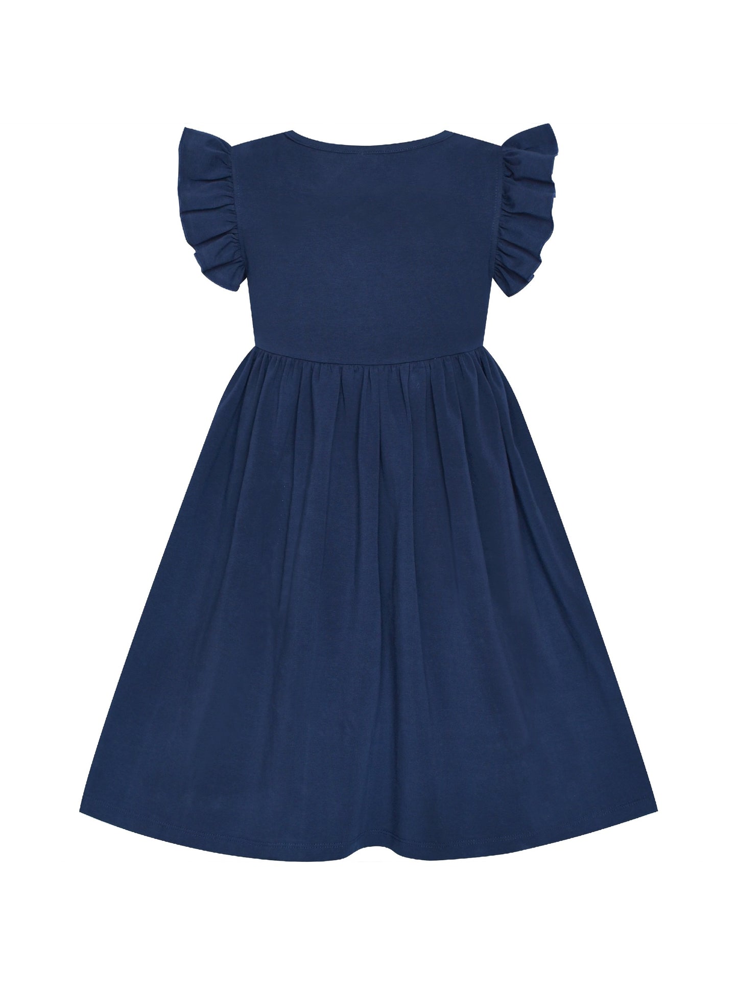 Girls Dress Deep Pink Casual Cotton Flying Sleeve Balloon Blue