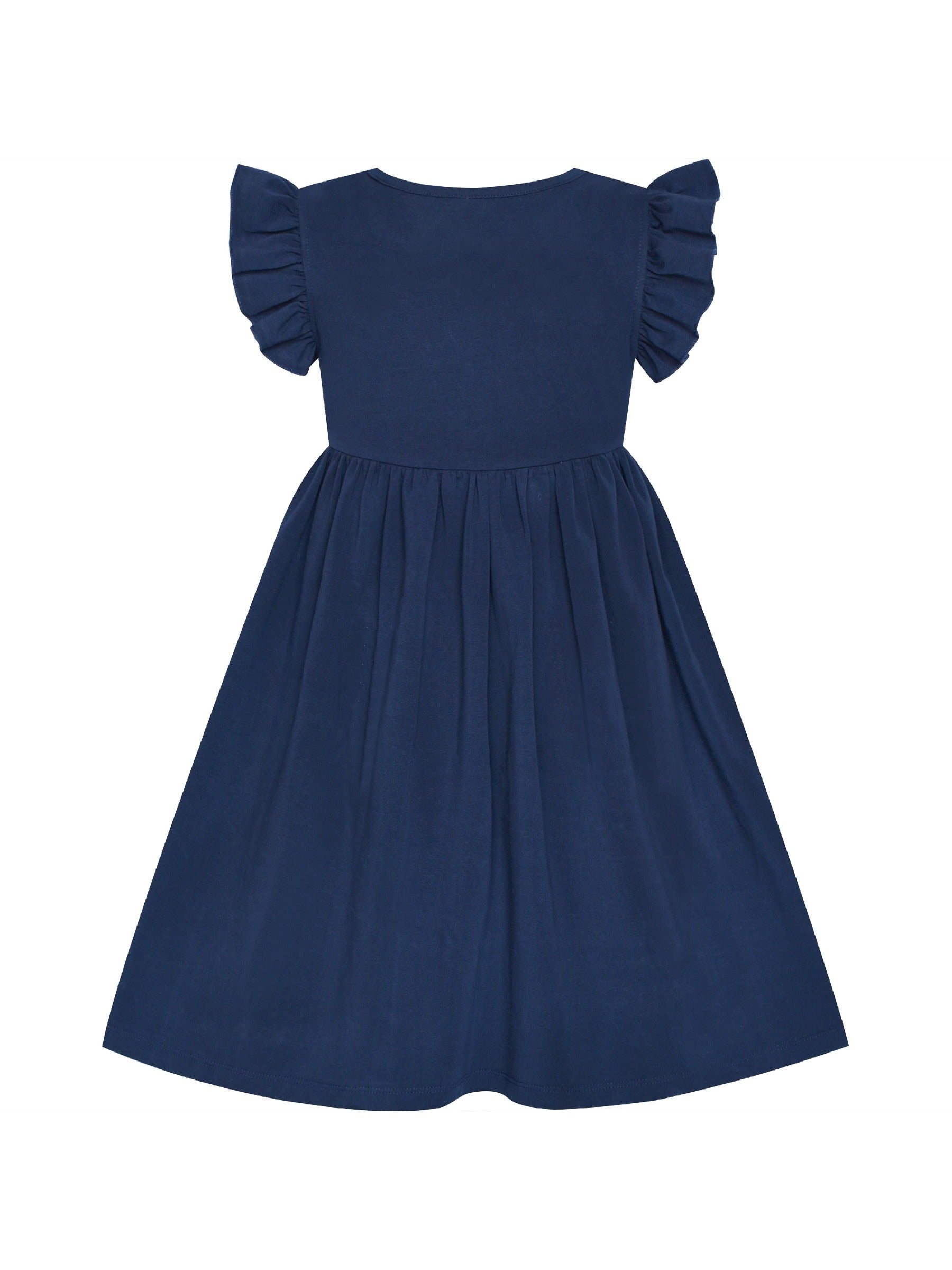 Girls Dress Deep Pink Casual Cotton Flying Sleeve Balloon Blue