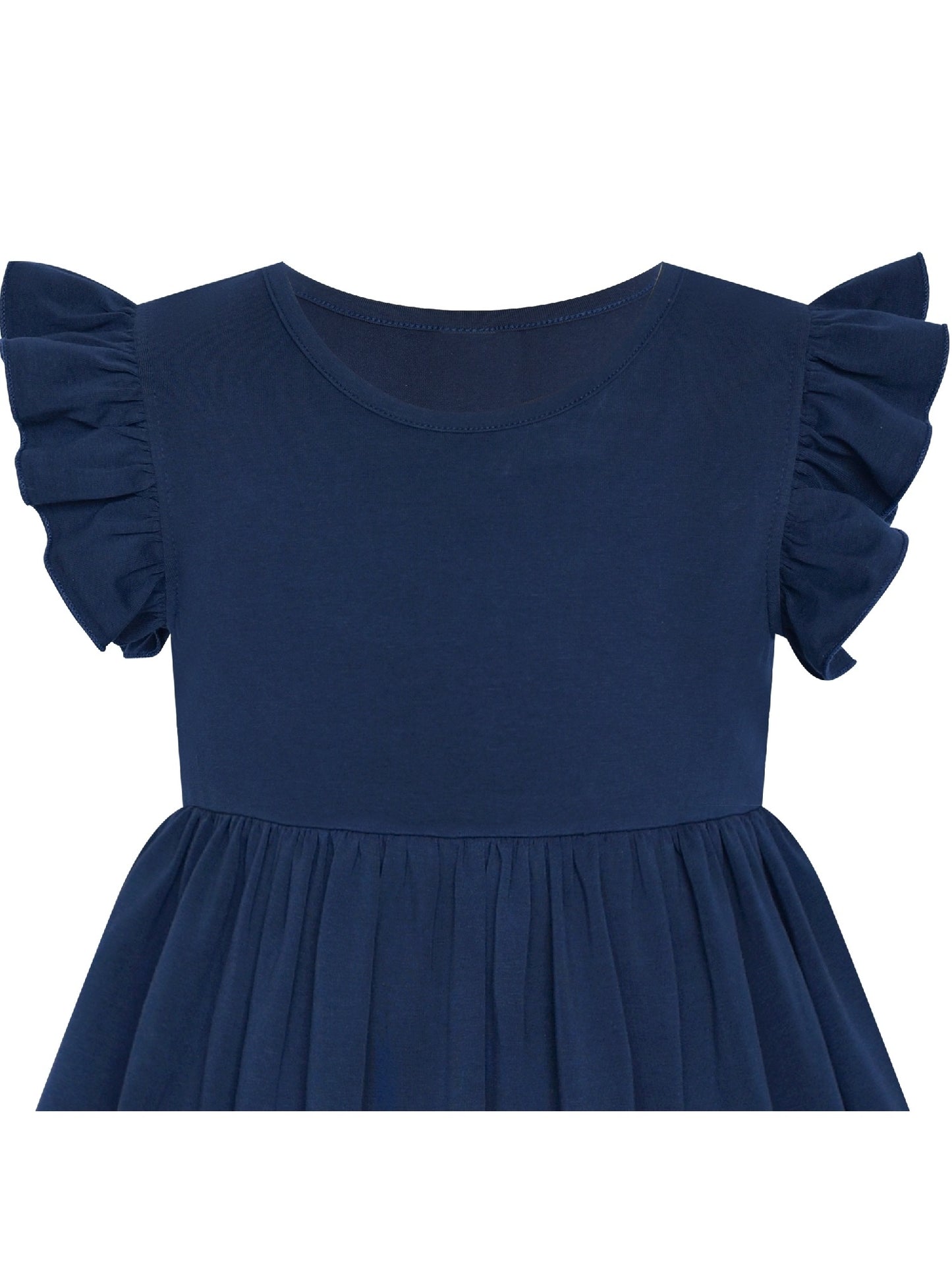 Girls Dress Deep Pink Casual Cotton Flying Sleeve Balloon Blue
