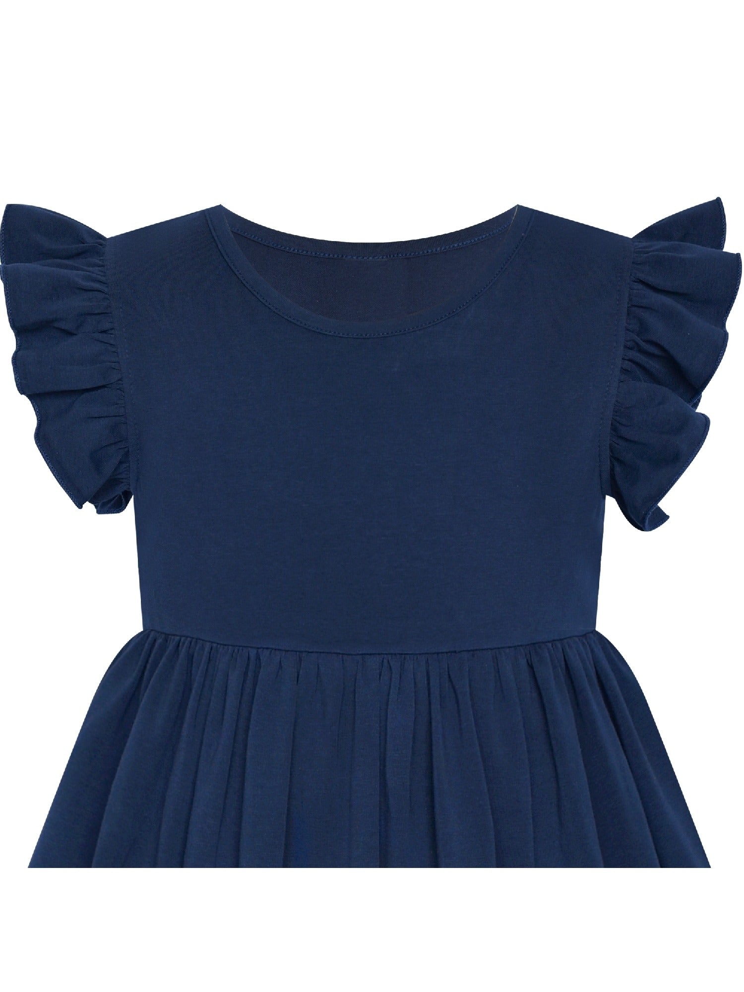 Girls Dress Deep Pink Casual Cotton Flying Sleeve Balloon Blue