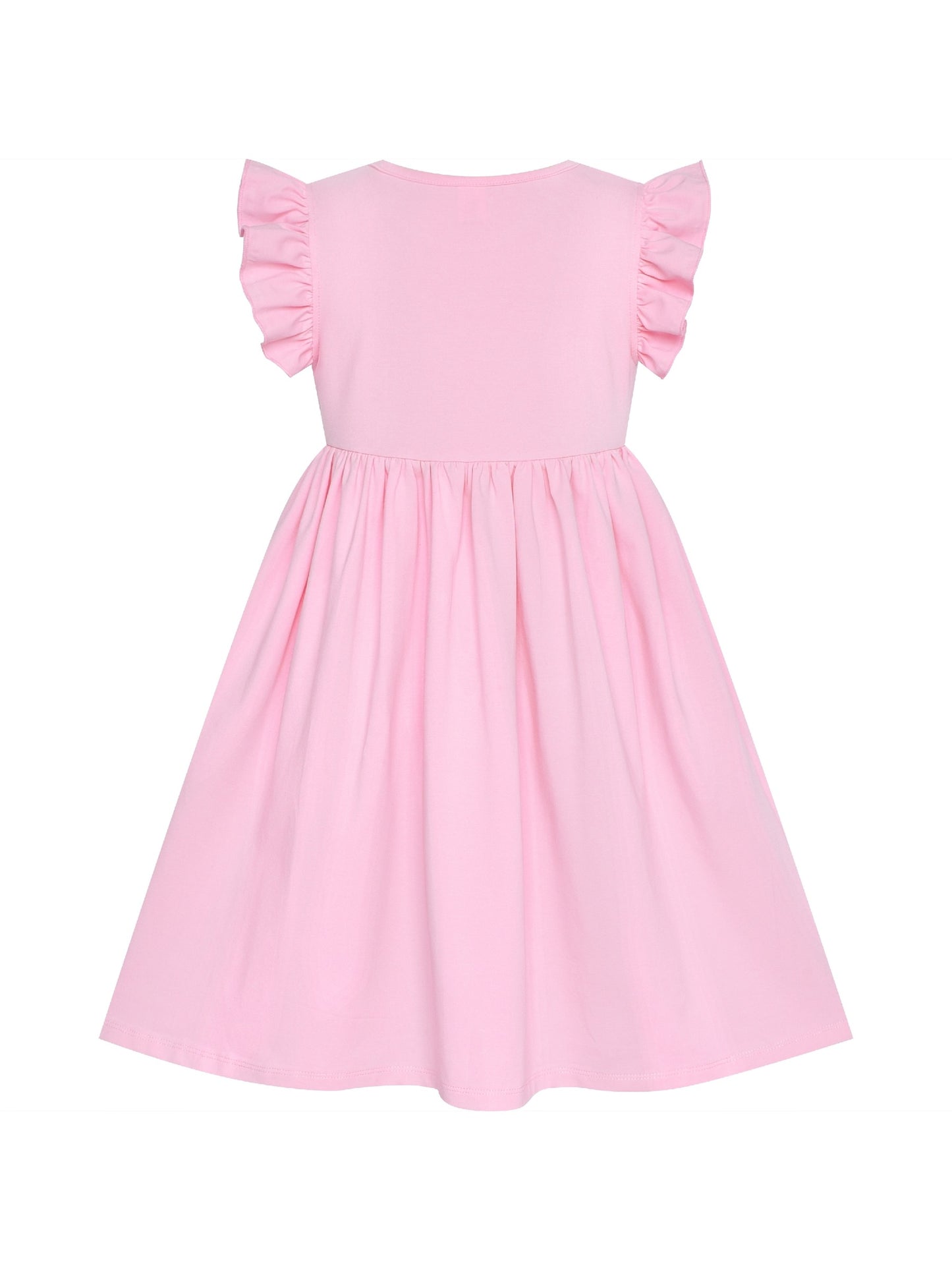 Girls Dress Deep Pink Casual Cotton Flying Sleeve Balloon Pink