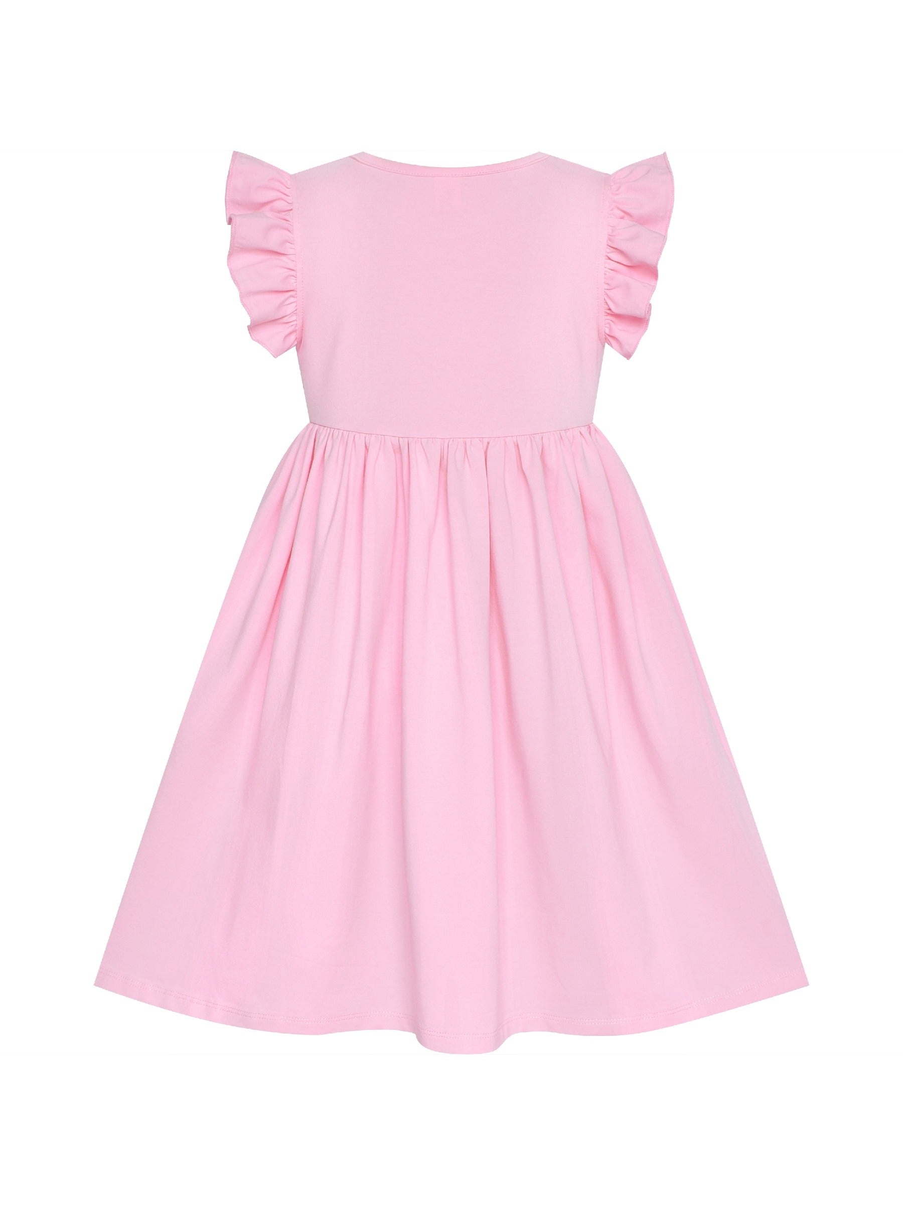 Girls Dress Deep Pink Casual Cotton Flying Sleeve Balloon Pink