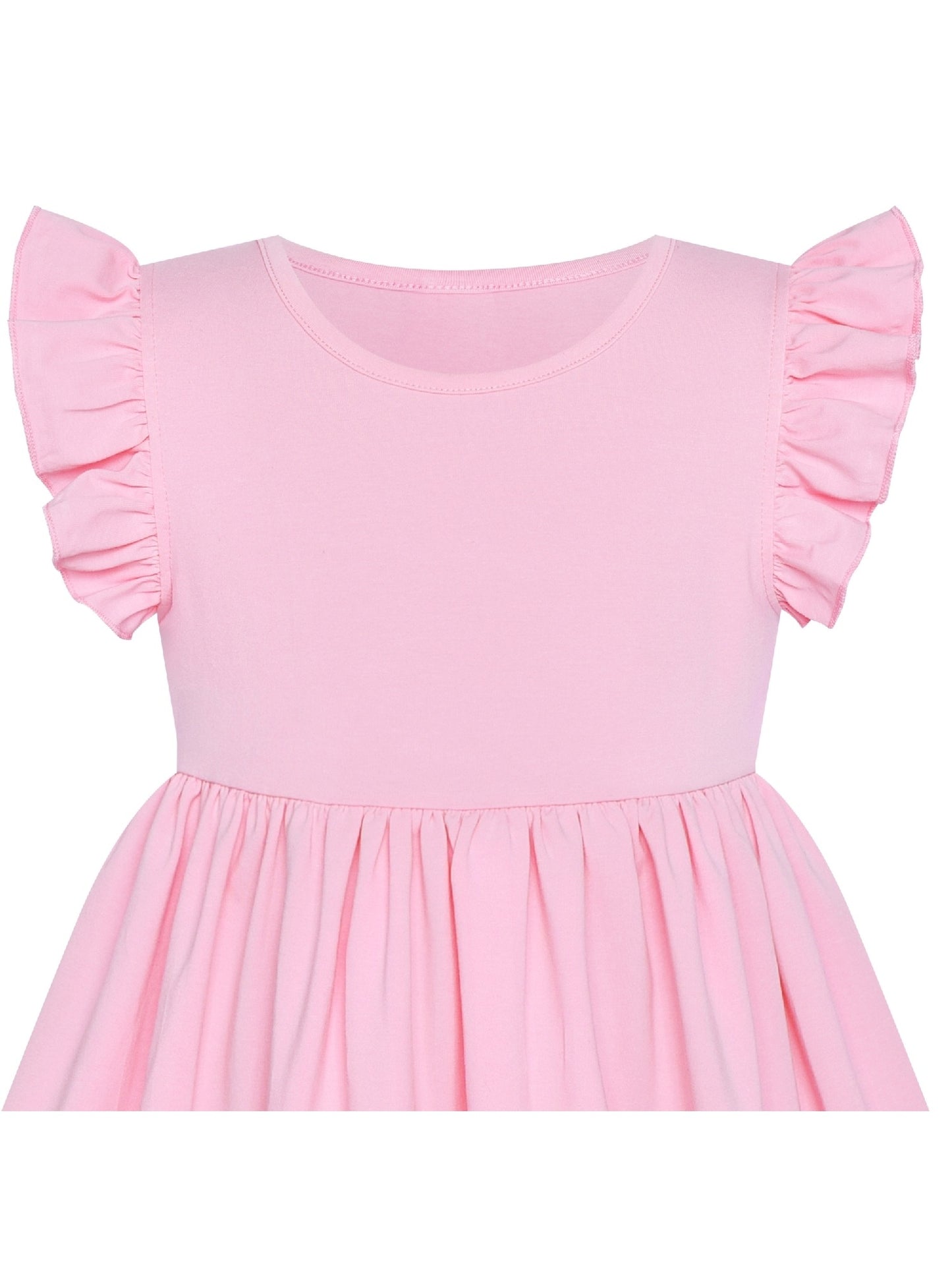 Girls Dress Deep Pink Casual Cotton Flying Sleeve Balloon Pink
