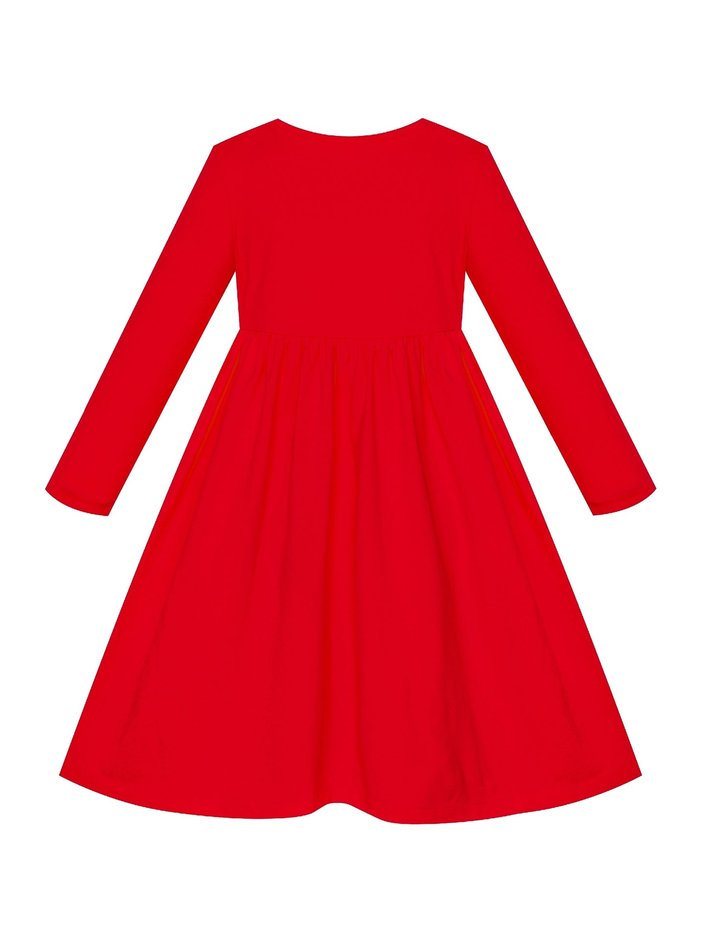 Girls Dress Yellow Casual Cotton Long Sleeve Dress Red