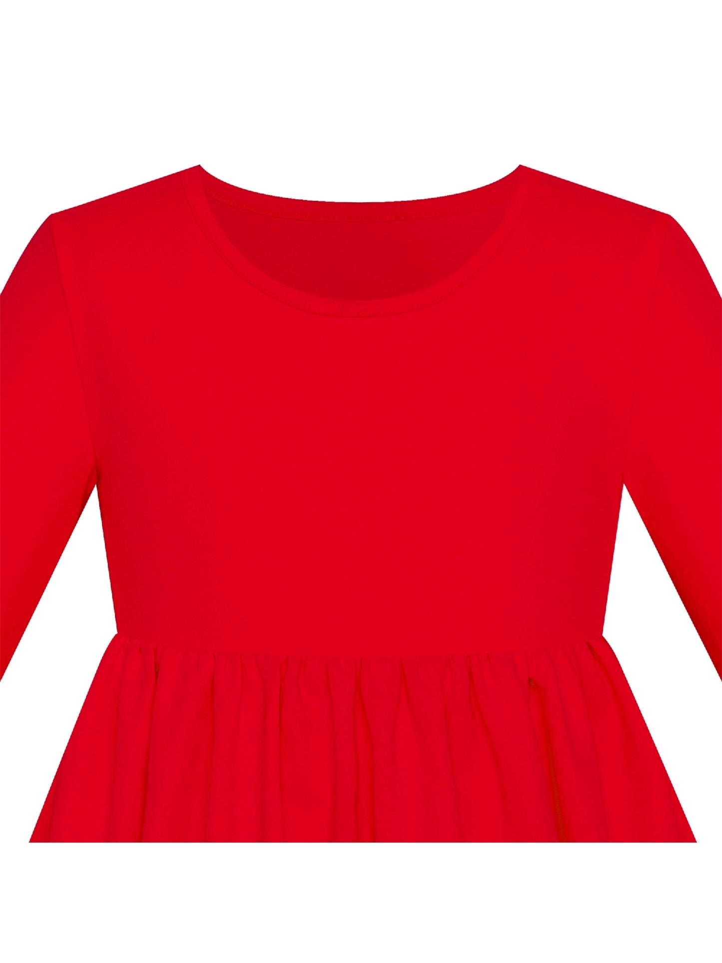 Girls Dress Yellow Casual Cotton Long Sleeve Dress Red