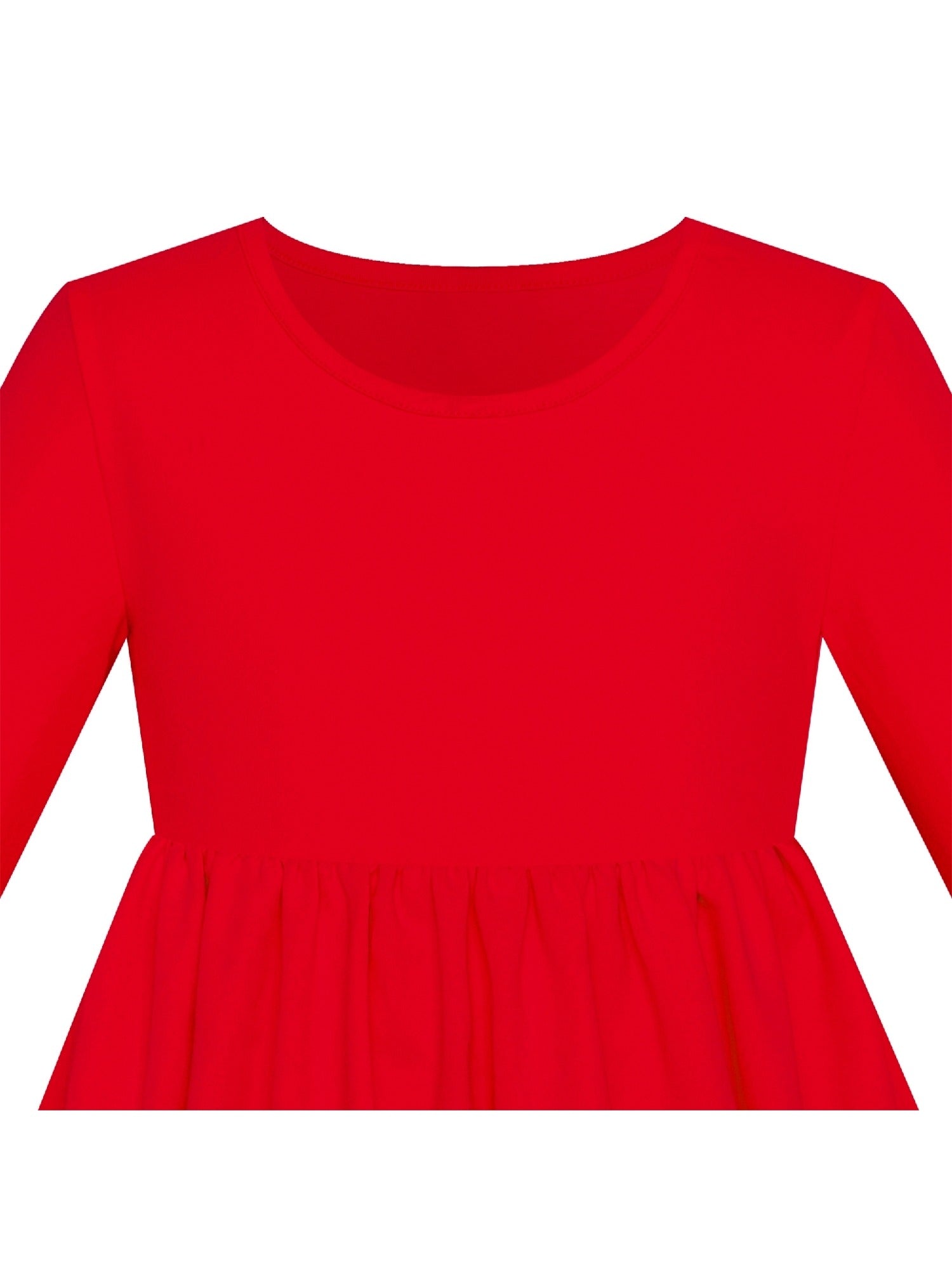 Girls Dress Yellow Casual Cotton Long Sleeve Dress Red
