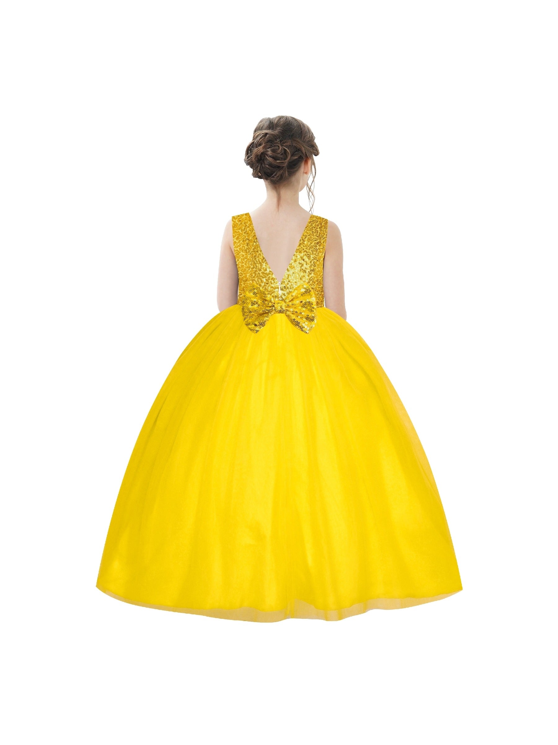 Flower Girl Dress Sleeveless Black Ball Gown Wedding Pageant Yellow