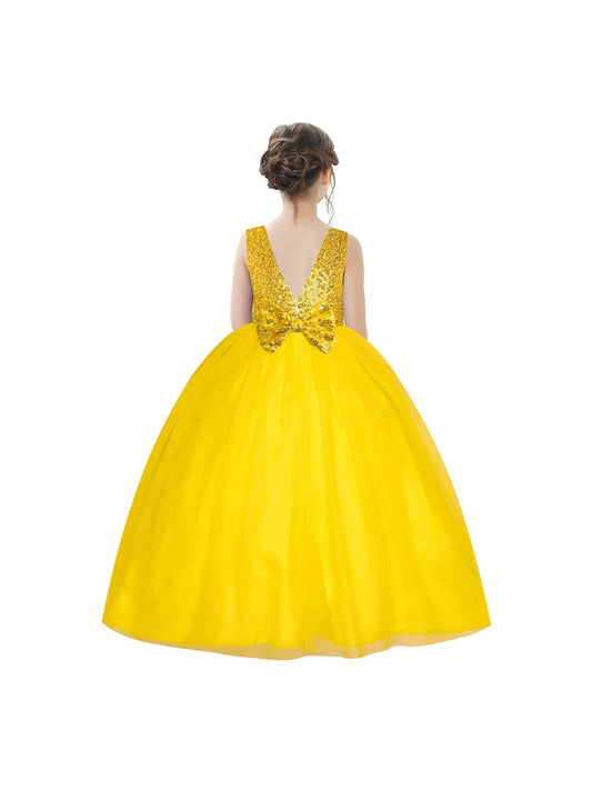 Flower Girl Dress Sleeveless Black Ball Gown Wedding Pageant Yellow