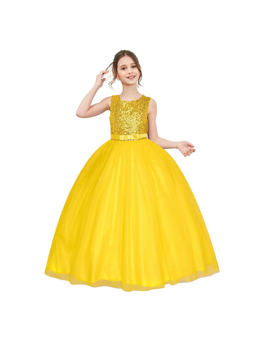 Flower Girl Dress Sleeveless Black Ball Gown Wedding Pageant Yellow
