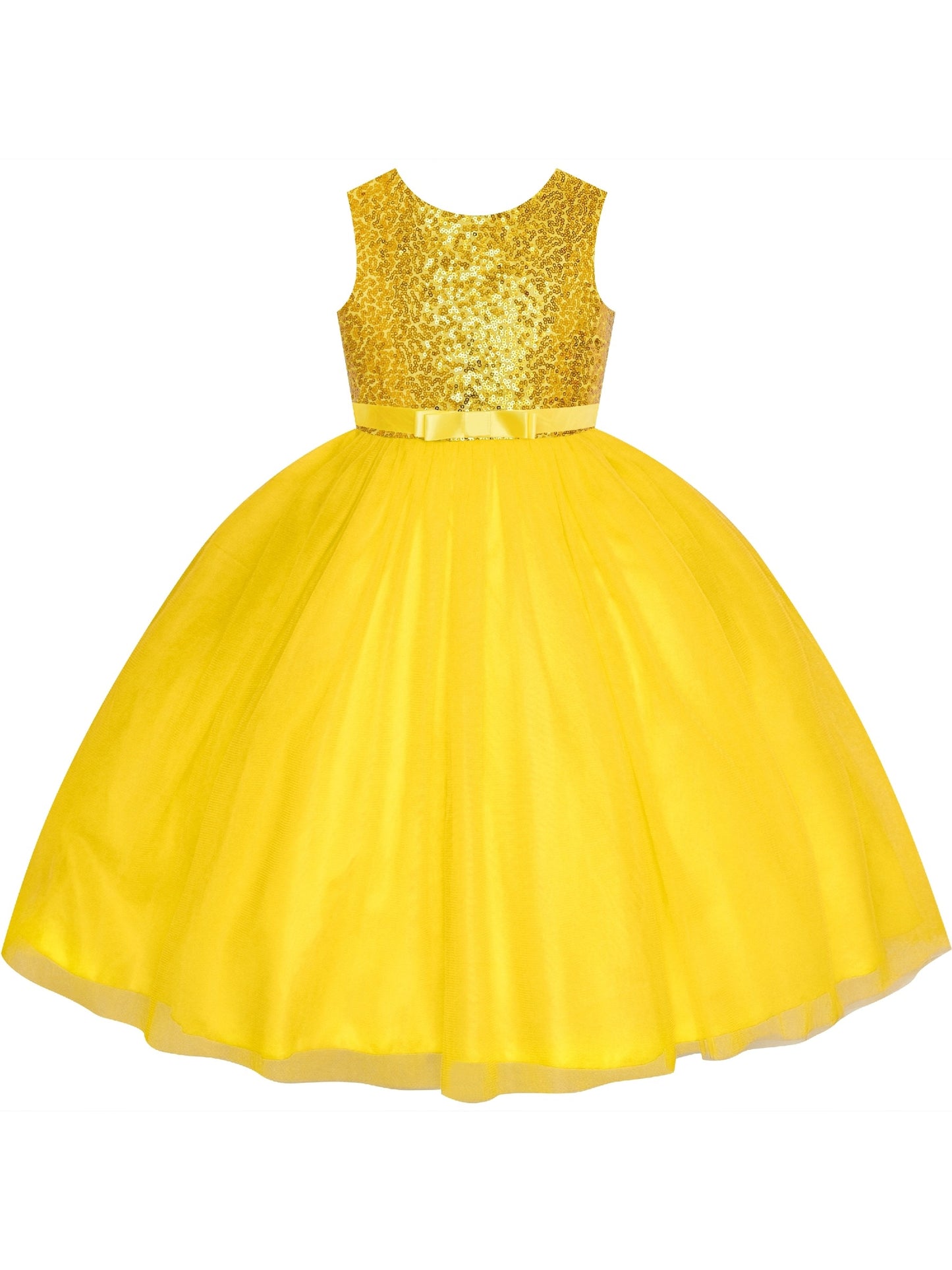 Flower Girl Dress Sleeveless Black Ball Gown Wedding Pageant Yellow