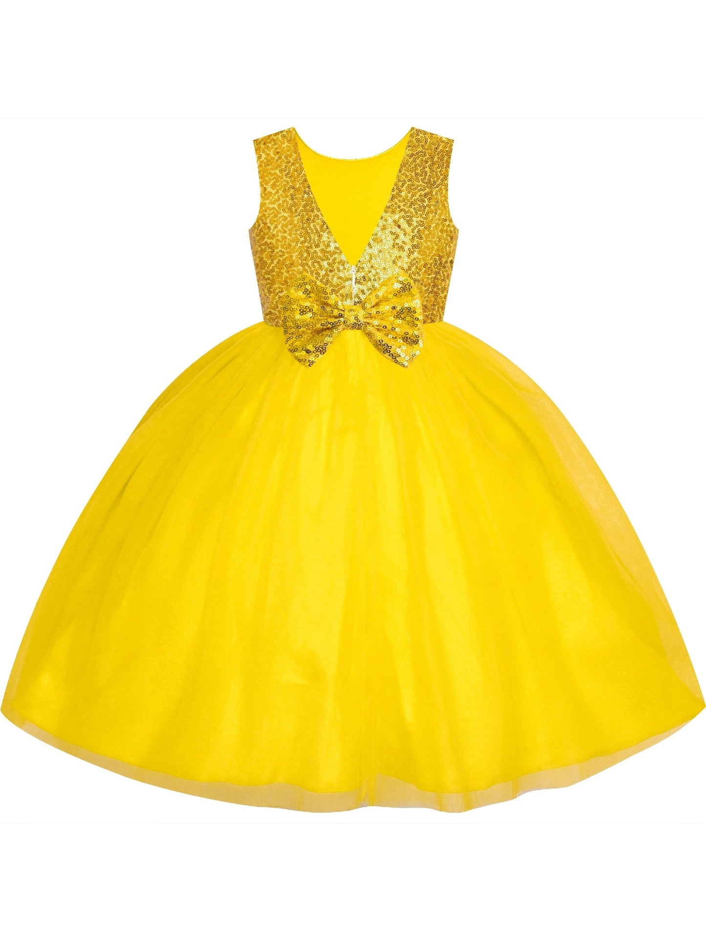 Flower Girl Dress Sleeveless Black Ball Gown Wedding Pageant Yellow