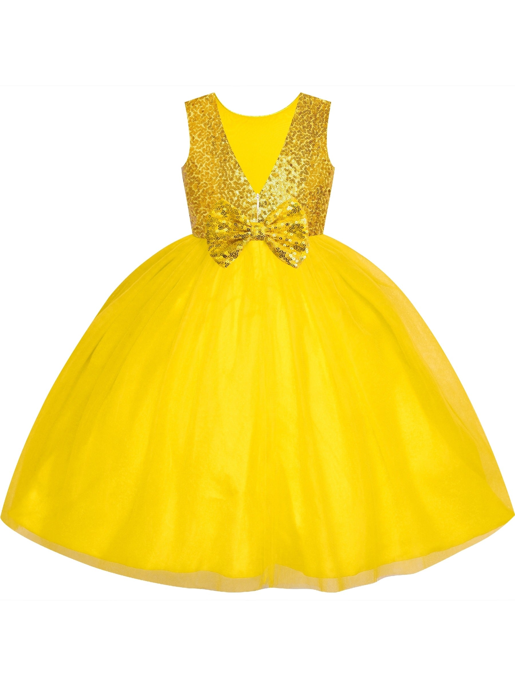 Flower Girl Dress Sleeveless Black Ball Gown Wedding Pageant Yellow