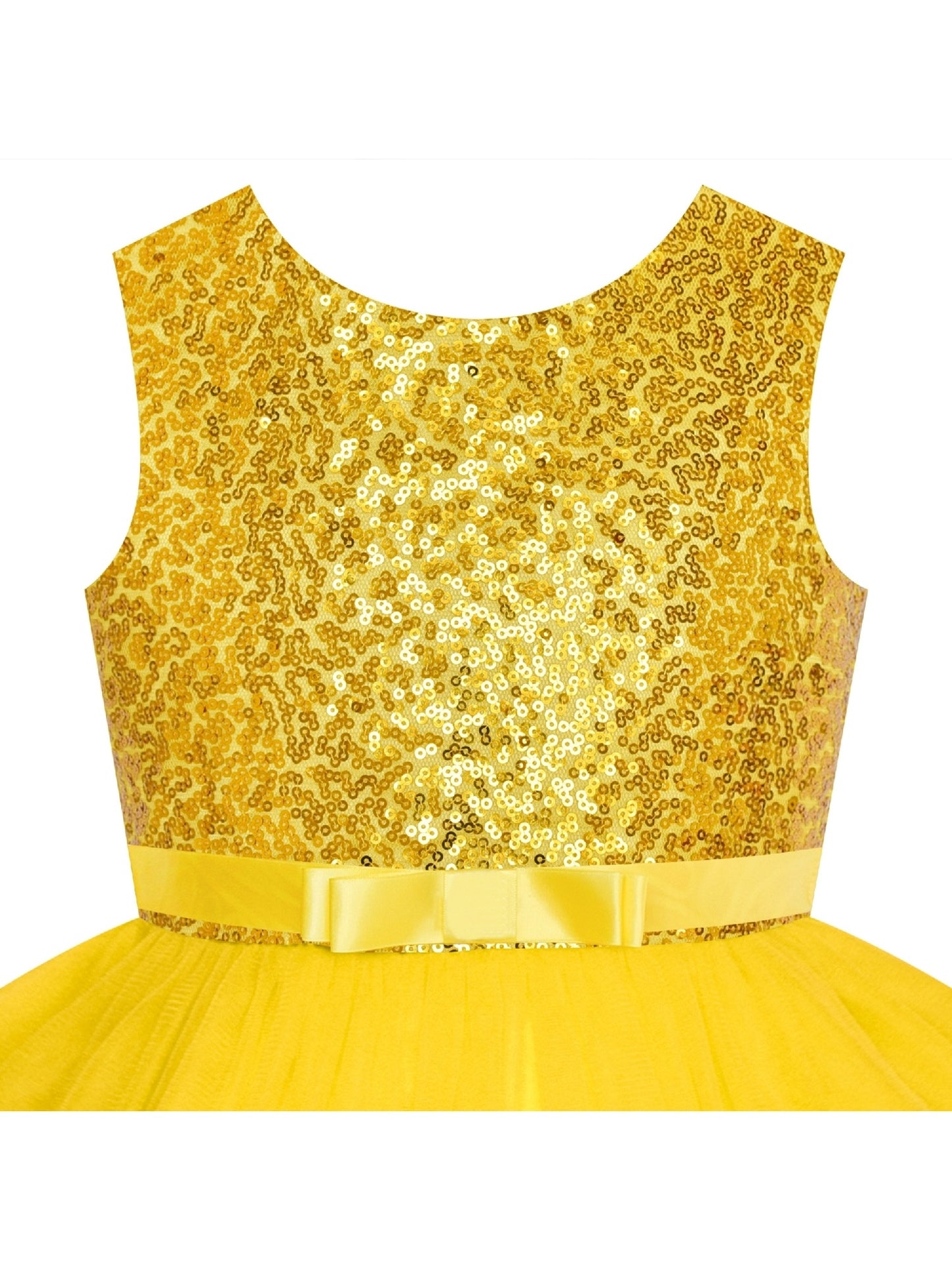 Flower Girl Dress Sleeveless Black Ball Gown Wedding Pageant Yellow