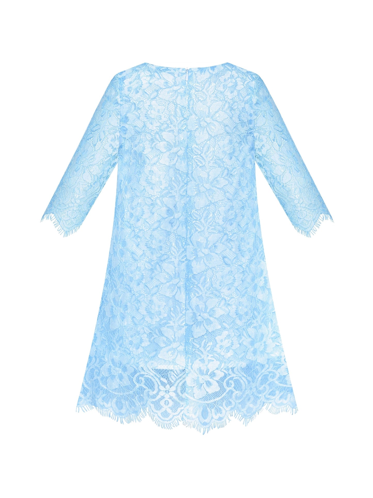 Girls Dress Lace Wave Hem Off White Elegant Party Blue