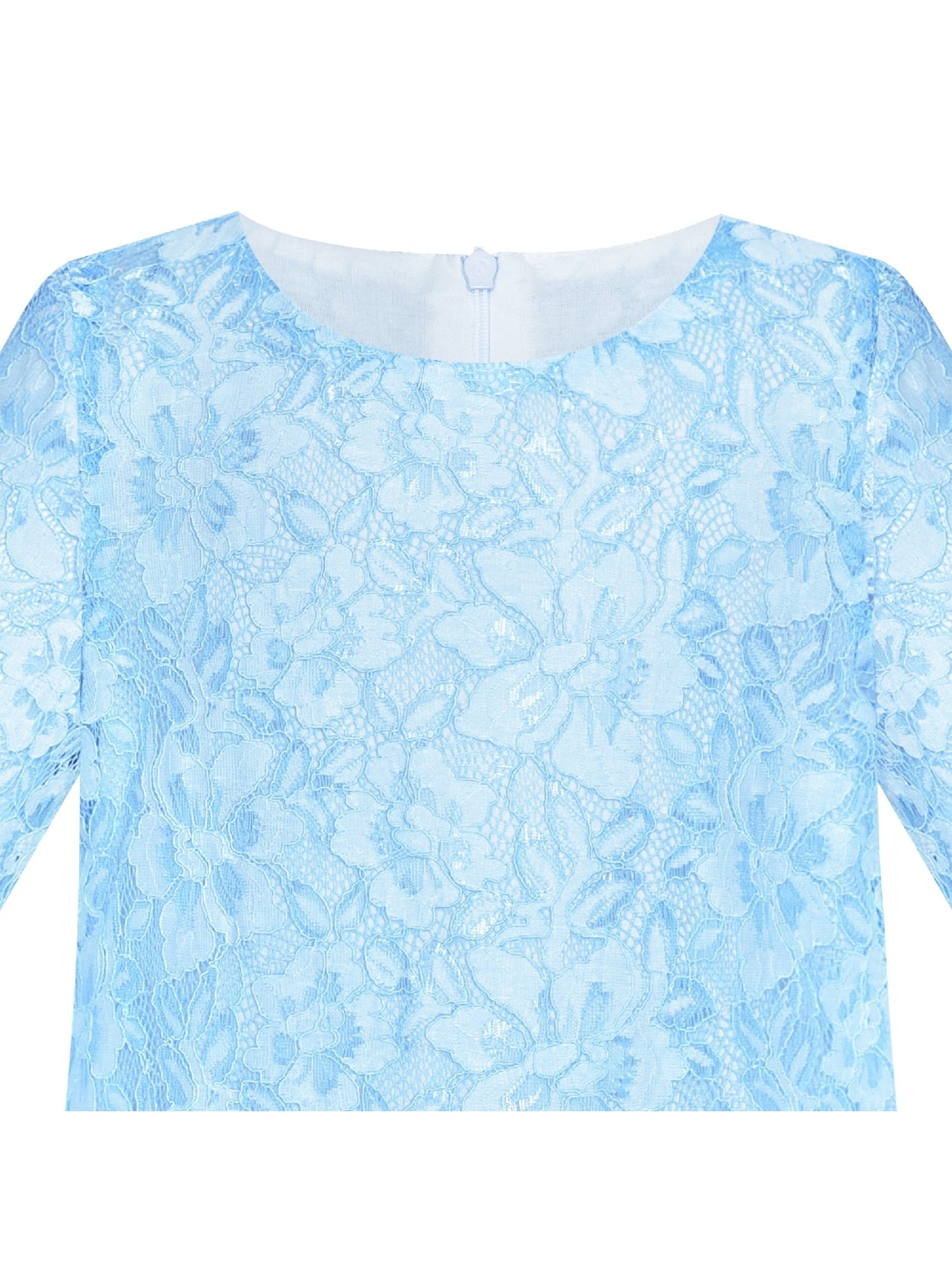 Girls Dress Lace Wave Hem Off White Elegant Party Blue