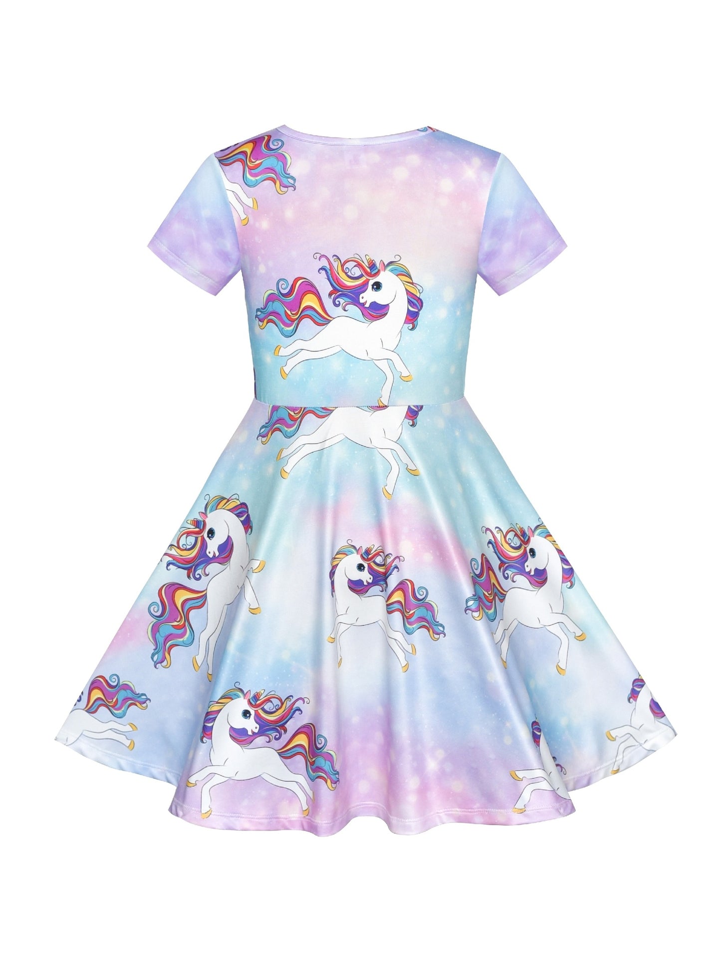 Girls Dress Blue Unicorn Short Sleeve Casual Dress Purple