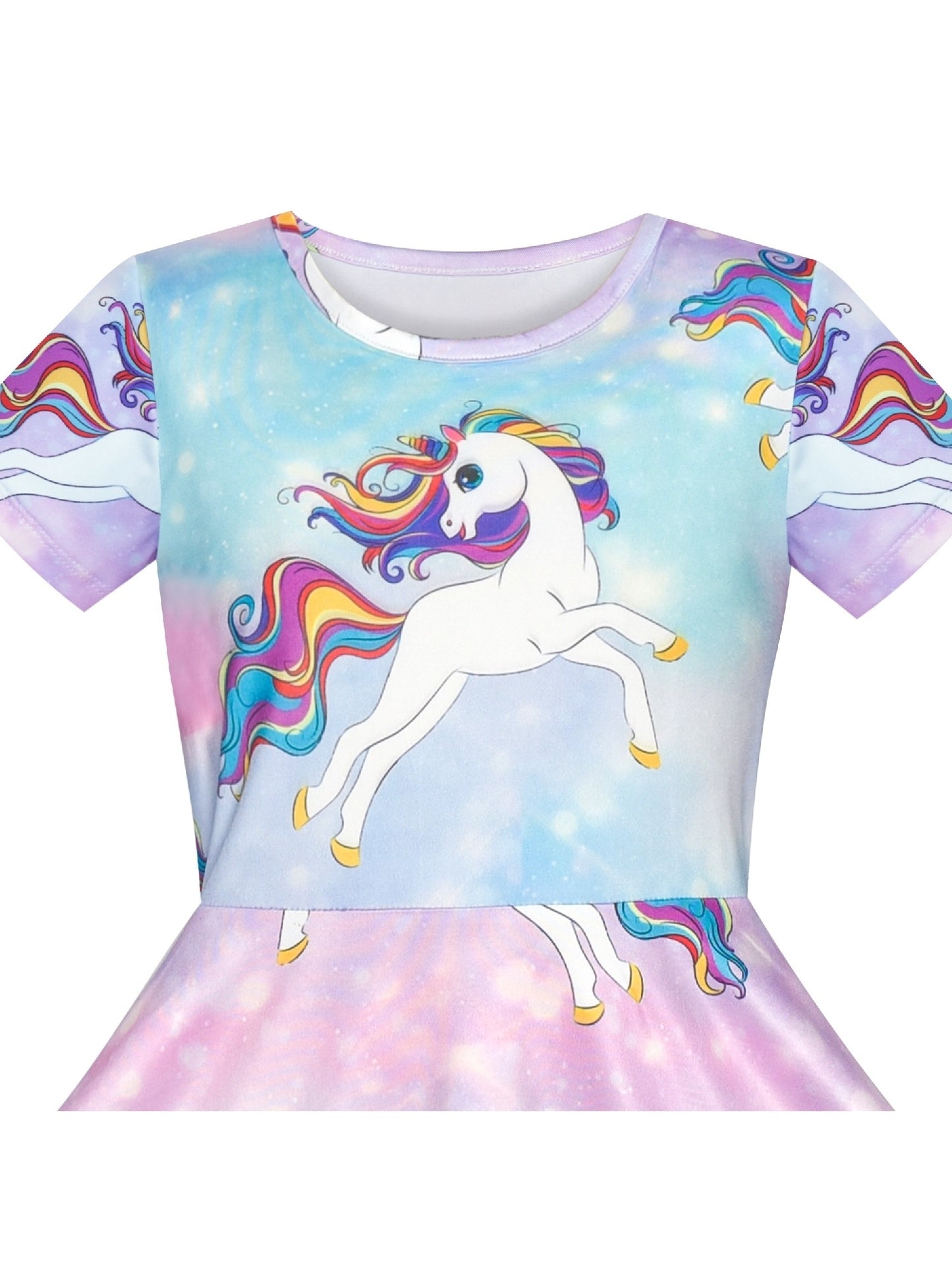 Girls Dress Blue Unicorn Short Sleeve Casual Dress Purple