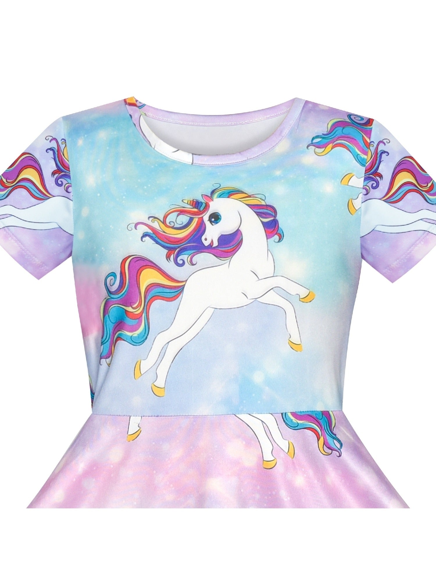 Girls Dress Blue Unicorn Short Sleeve Casual Dress Purple