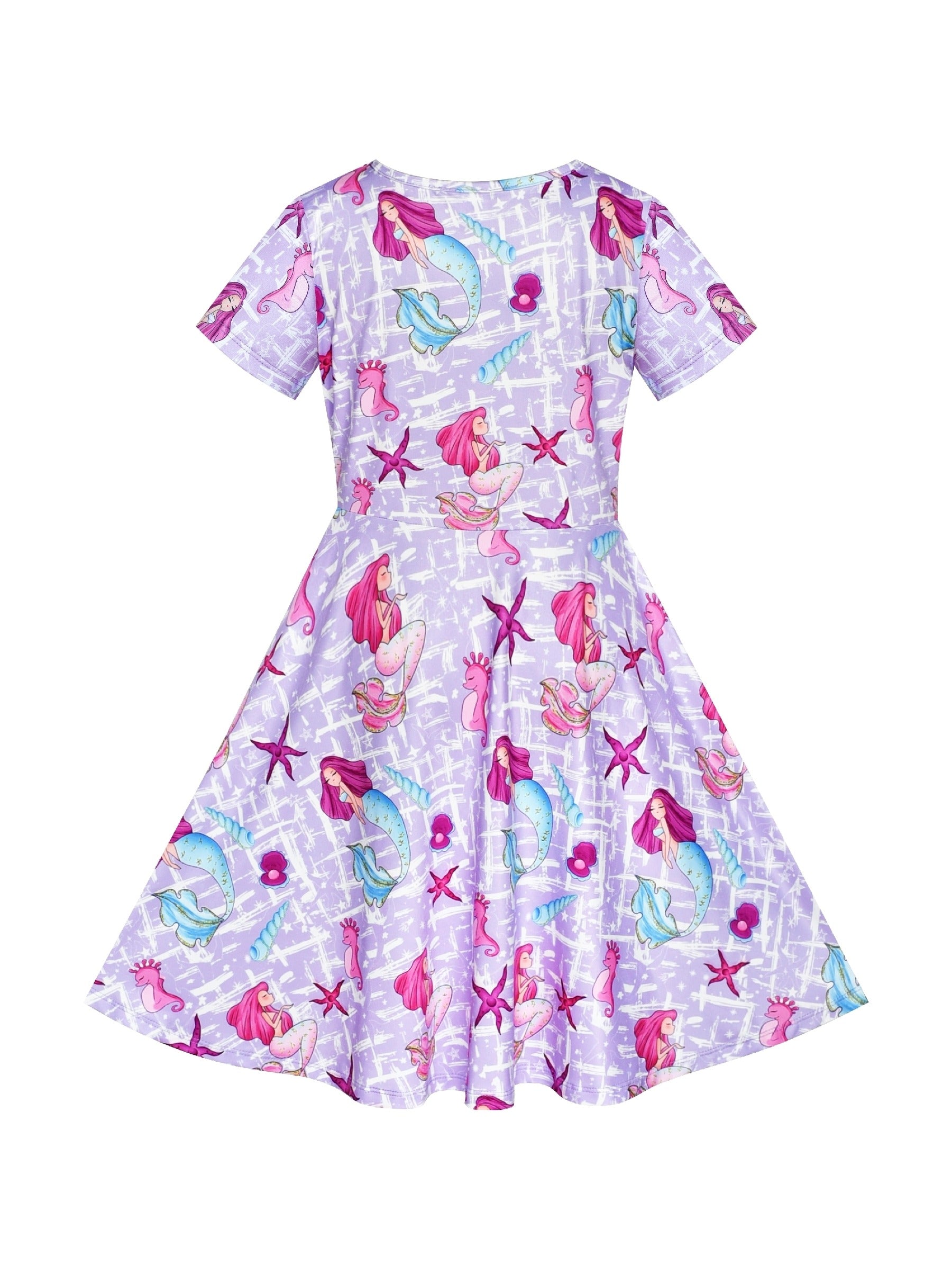 Girls Dress Blue Unicorn Short Sleeve Casual Dress Purple
