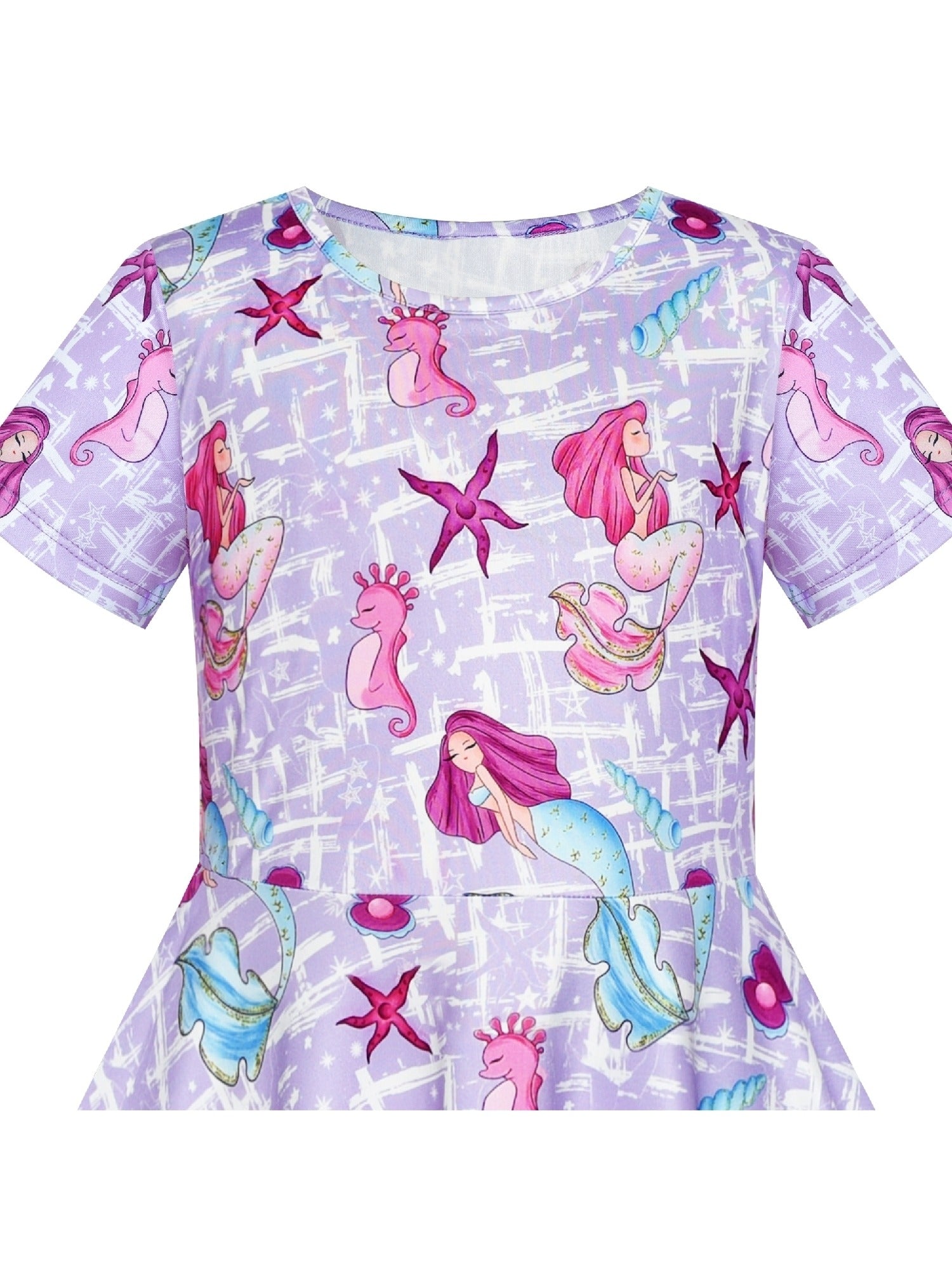 Girls Dress Blue Unicorn Short Sleeve Casual Dress Purple
