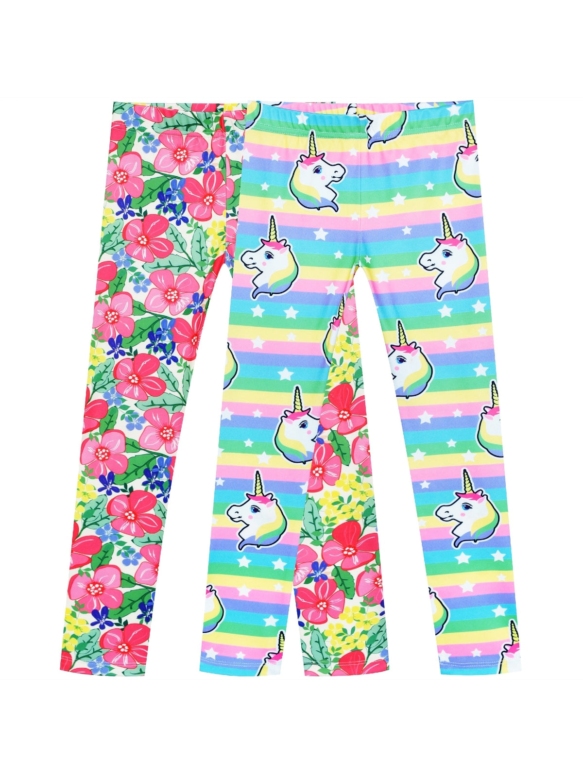 Girls Pants 3-Pack Cotton Leggings Stretchy Toddler Kids Multi-Color