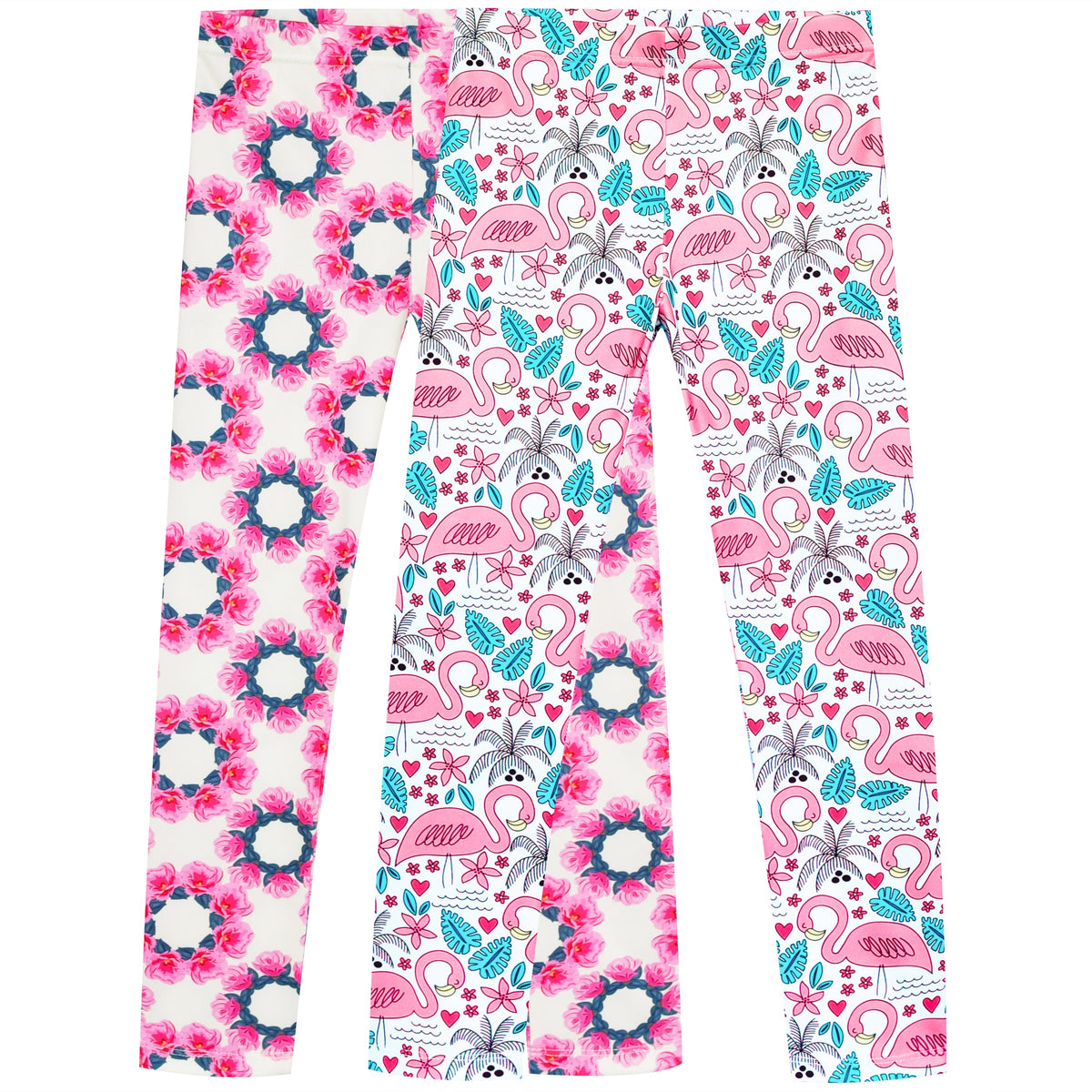 Girls Pants 3-Pack Cotton Leggings Stretchy Toddler Kids Multi-Color