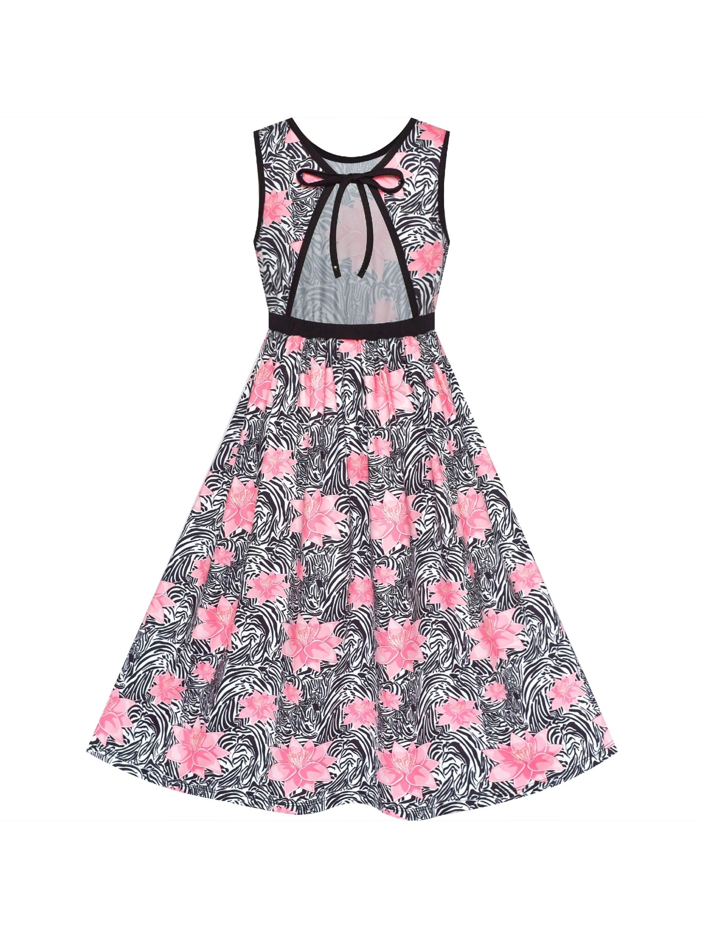 Girls Dress Tie Back Blue Butterfly Casual Dress Party Pink