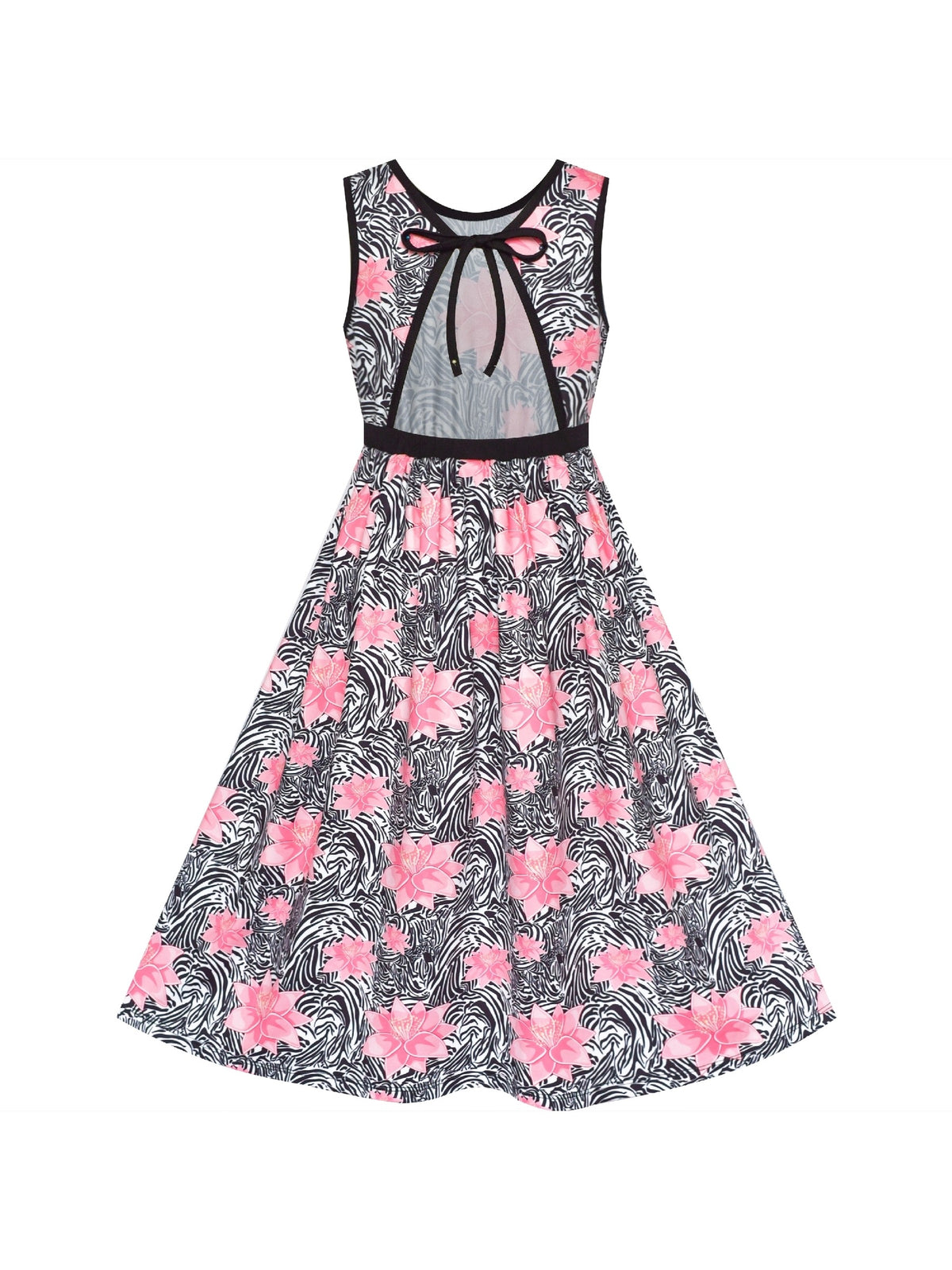 Girls Dress Tie Back Blue Butterfly Casual Dress Party Pink
