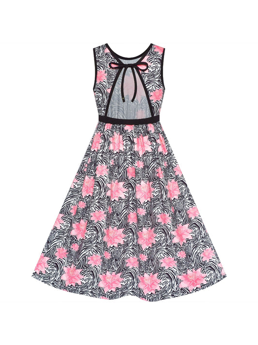 Girls Dress Tie Back Blue Butterfly Casual Dress Party Pink