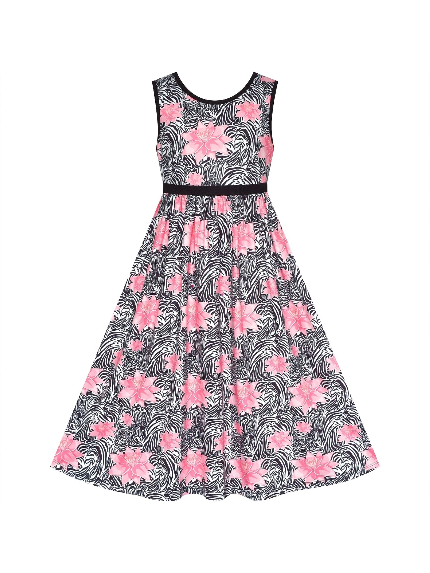 Girls Dress Tie Back Blue Butterfly Casual Dress Party Pink