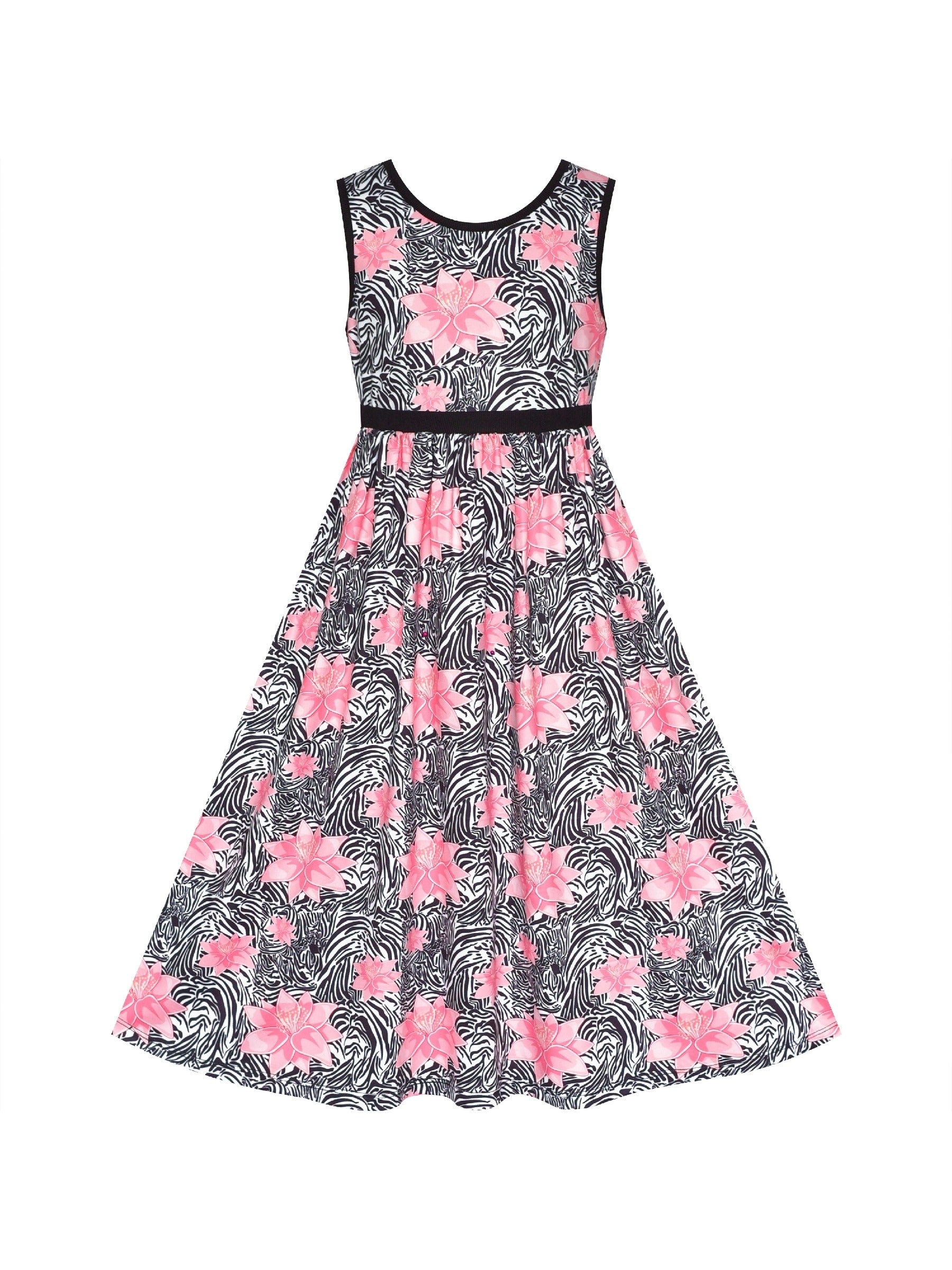 Girls Dress Tie Back Blue Butterfly Casual Dress Party Pink