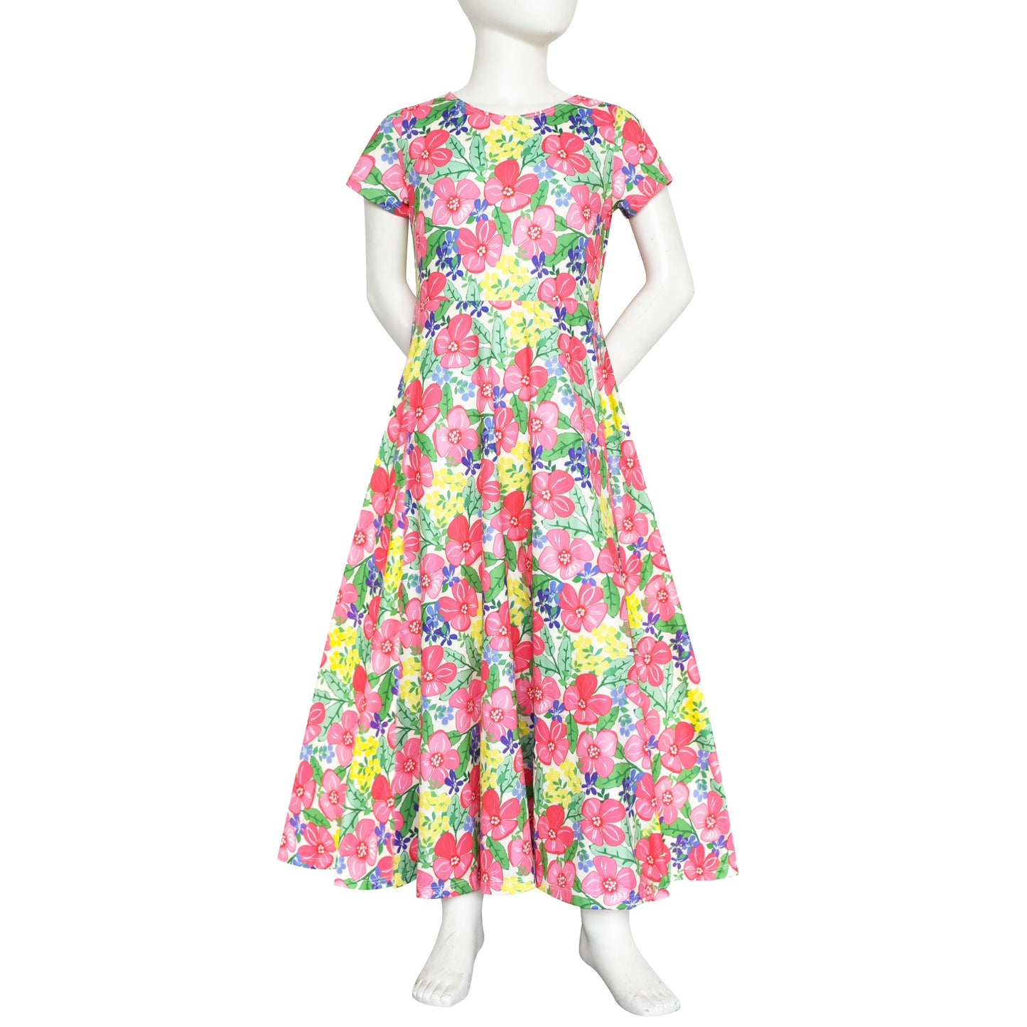 Girls Dress Floral Casual Maxi Dress Short Sleeve Open Back Yellow