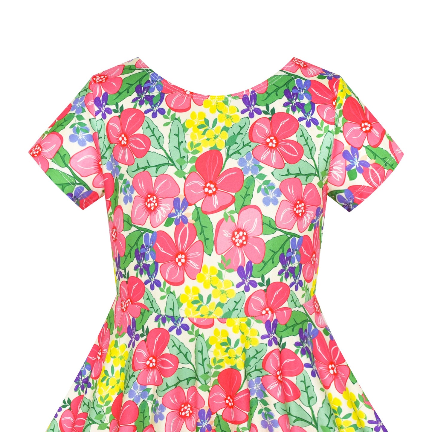 Girls Dress Floral Casual Maxi Dress Short Sleeve Open Back Yellow