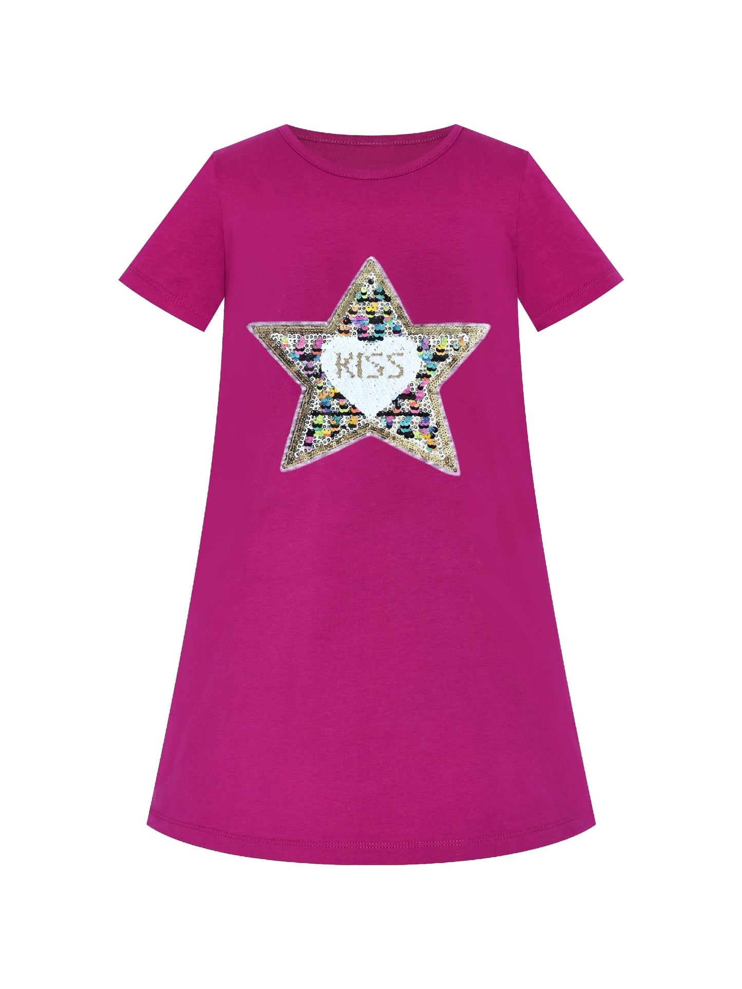Girls Dress Cotton Casual Star Embroidered Violet Yellow Purple