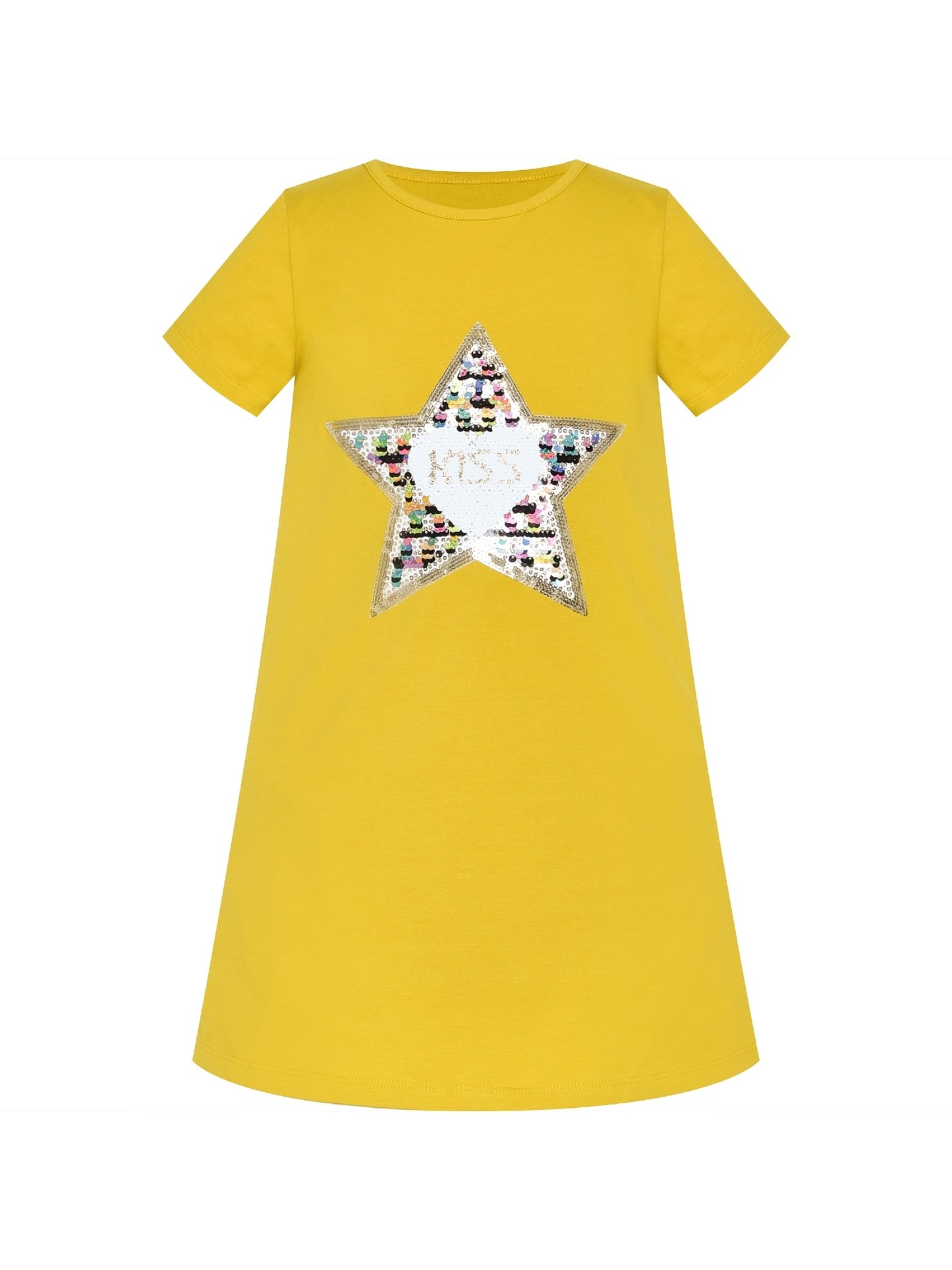 Girls Dress Cotton Casual Star Embroidered Violet Yellow Yellow
