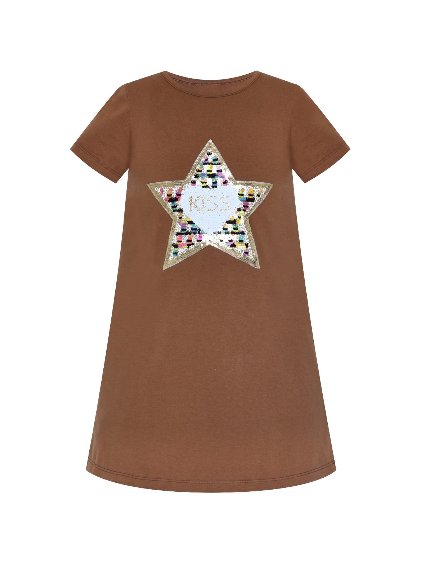 Girls Dress Cotton Casual Star Embroidered Violet Yellow Brown