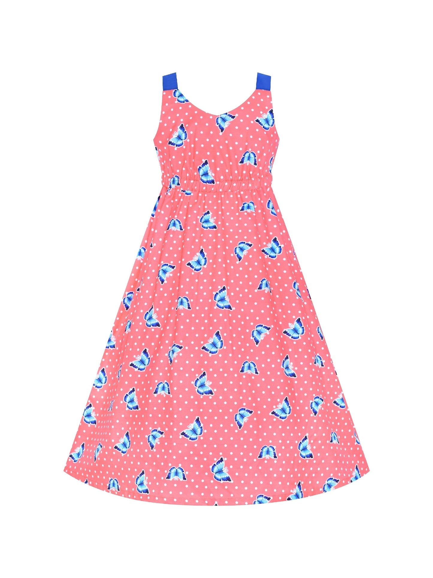 Girls Dress Tie Back Blue Butterfly Casual Dress Party Pink