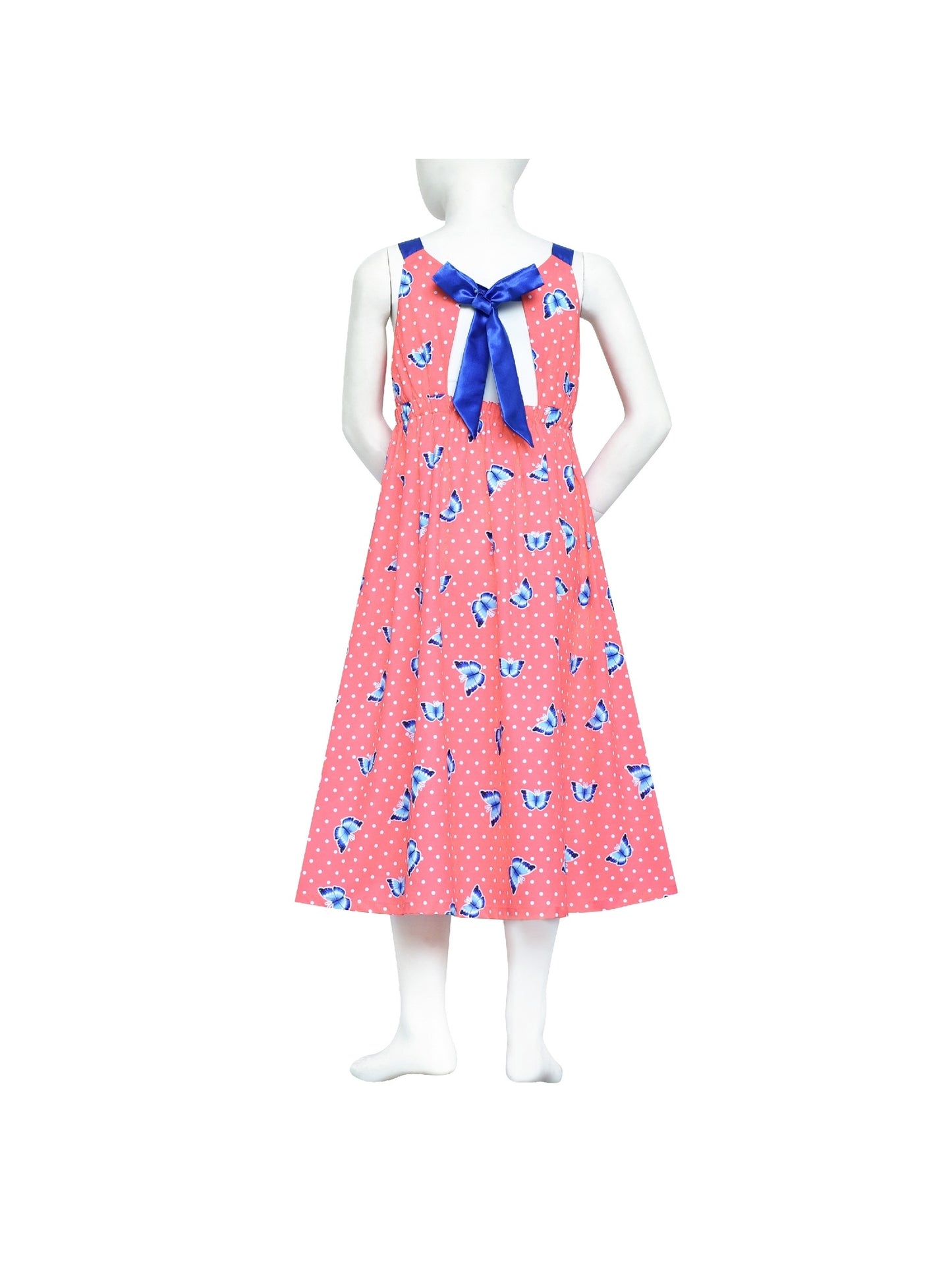 Girls Dress Tie Back Blue Butterfly Casual Dress Party Pink