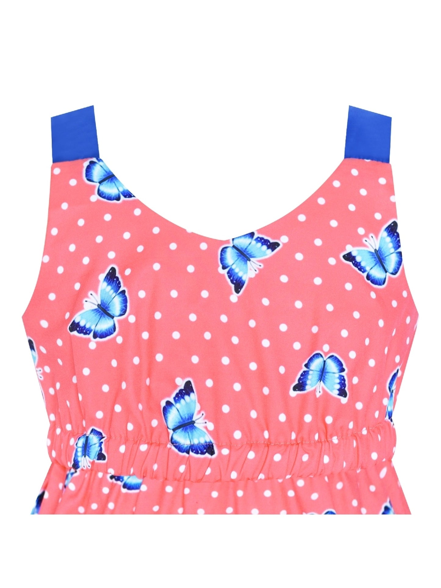 Girls Dress Tie Back Blue Butterfly Casual Dress Party Pink