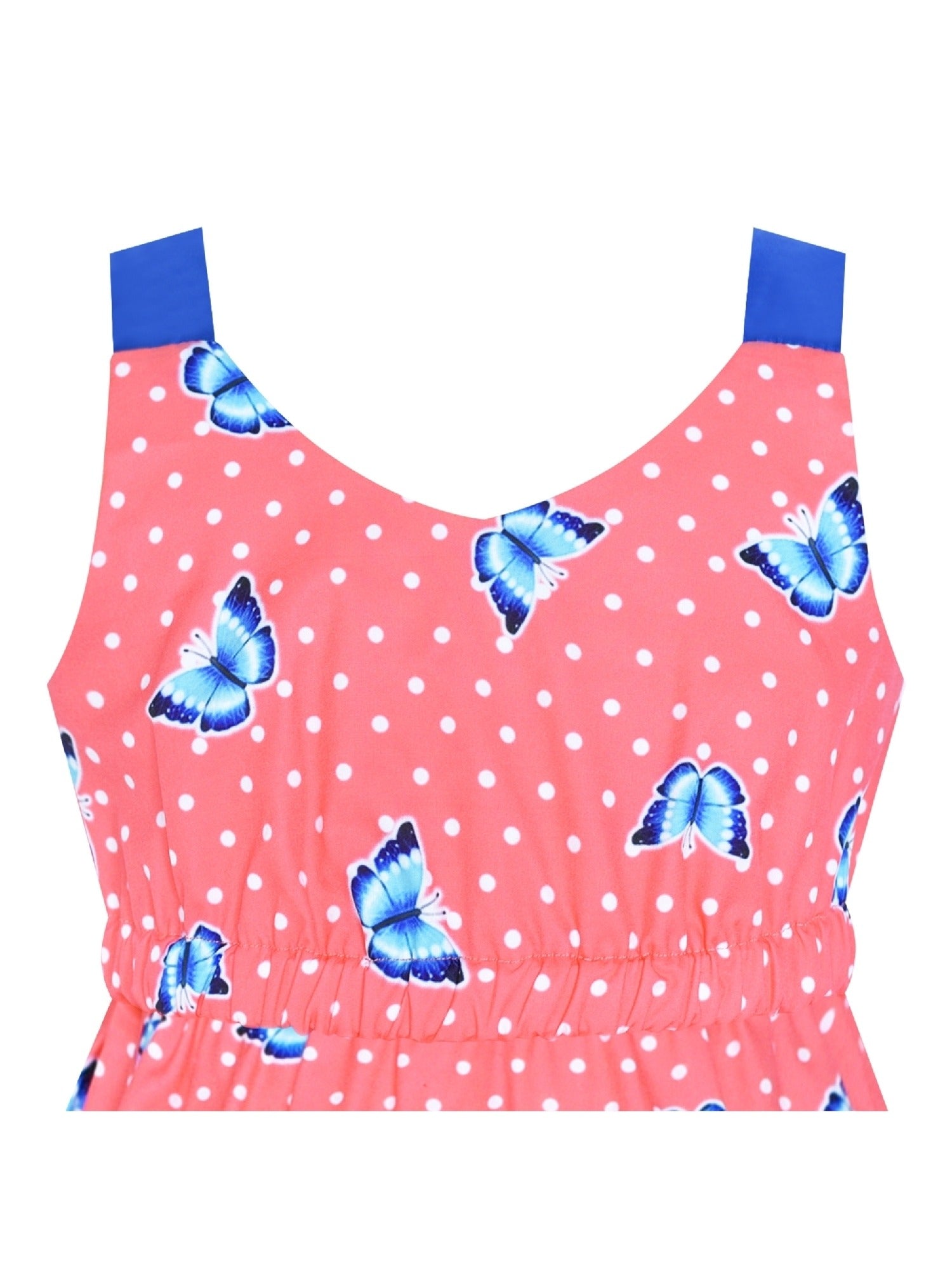 Girls Dress Tie Back Blue Butterfly Casual Dress Party Pink