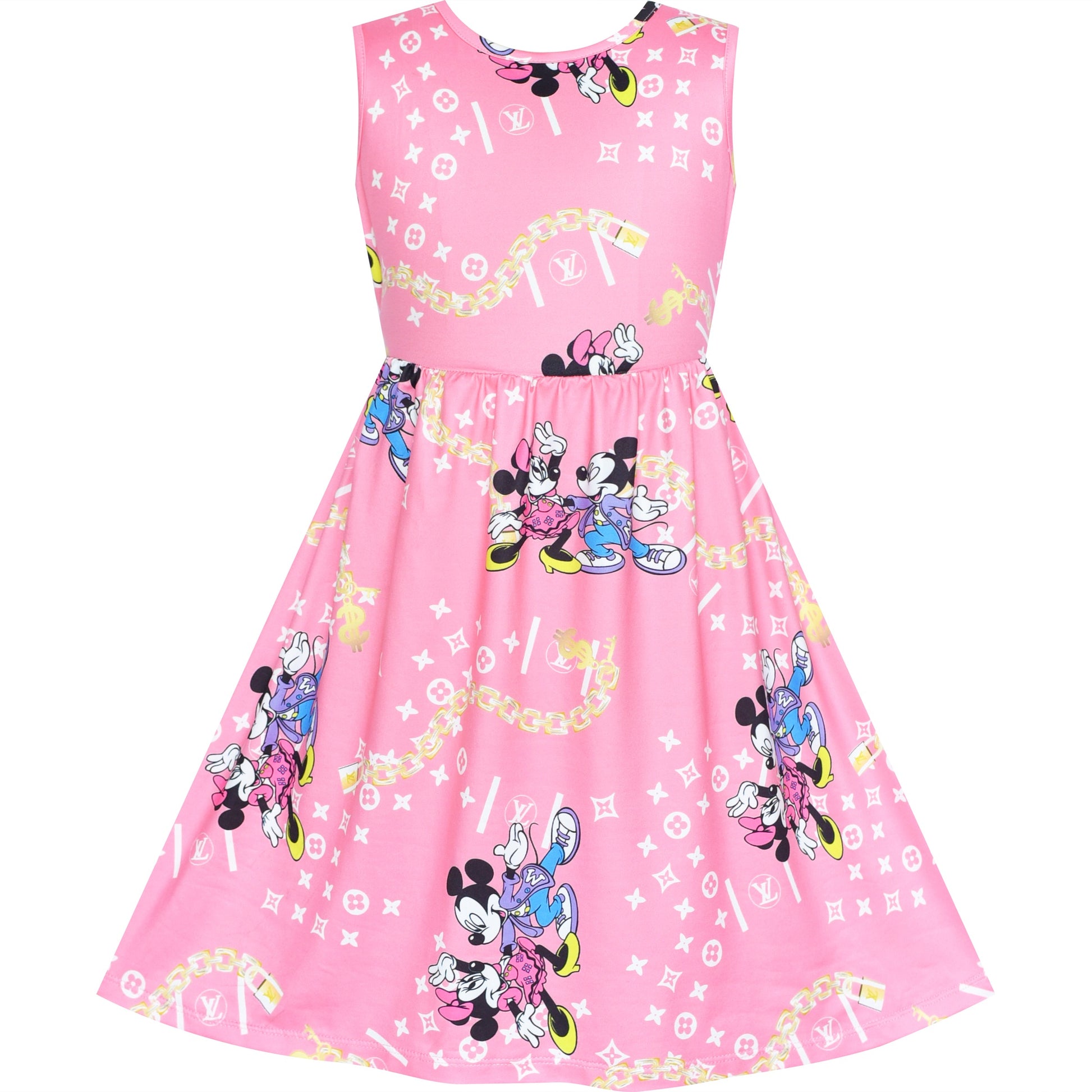Girls Dress Tie Back Pink Cartoon Casual Dress Party Pink