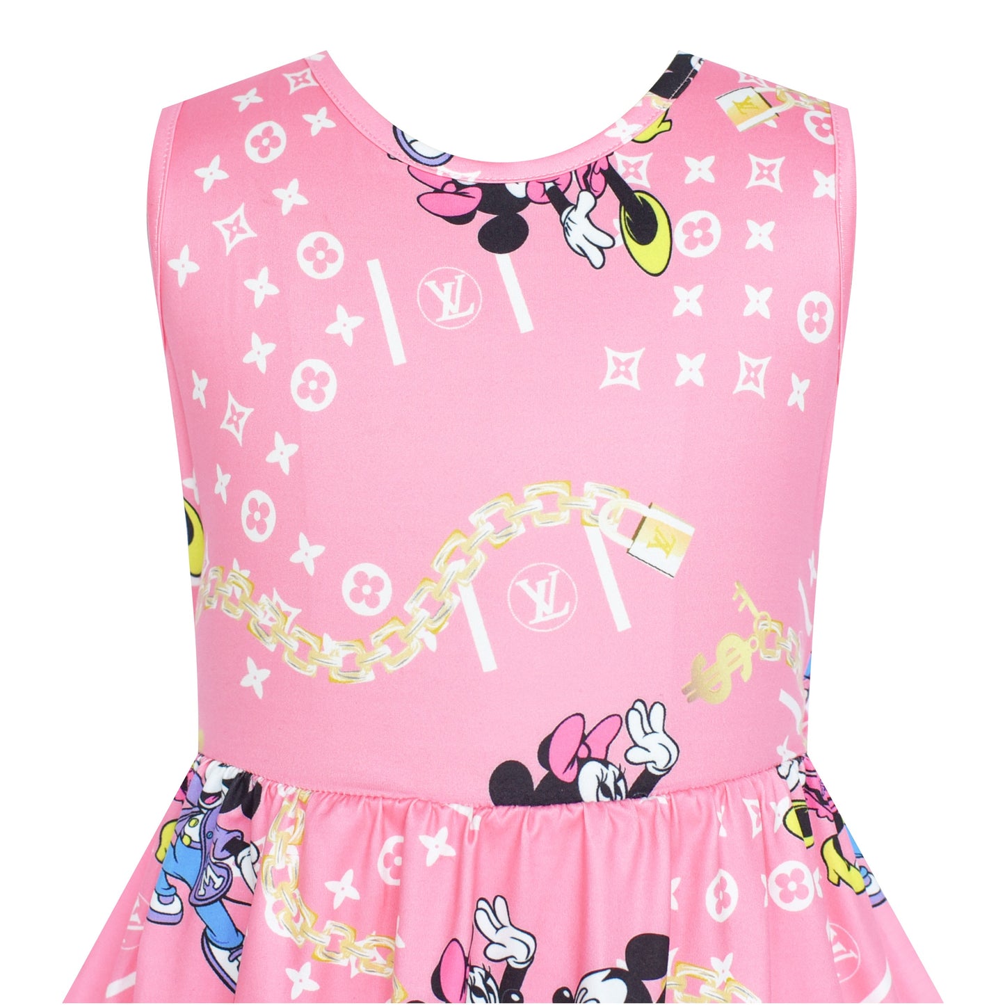 Girls Dress Tie Back Pink Cartoon Casual Dress Party Pink
