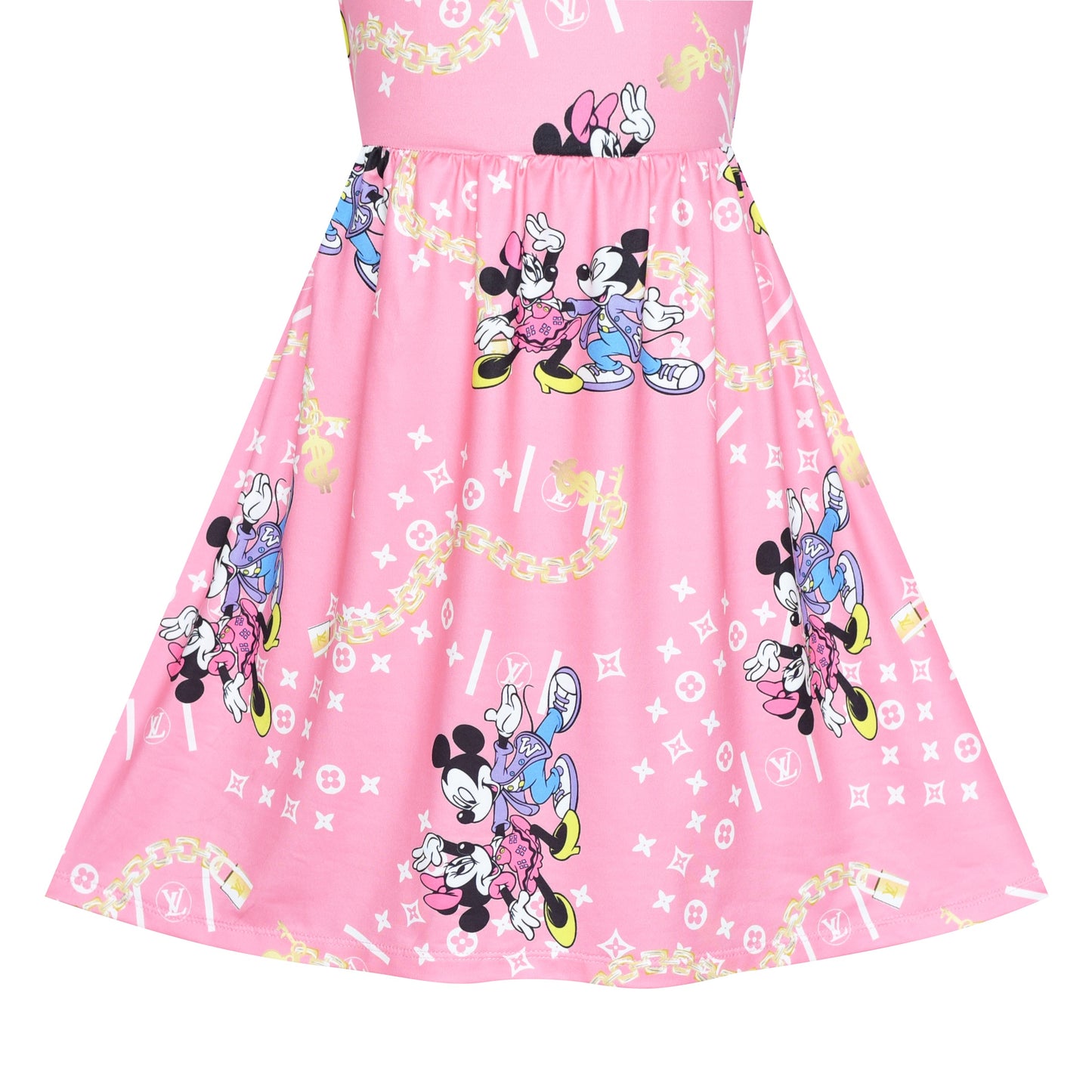 Girls Dress Tie Back Pink Cartoon Casual Dress Party Pink