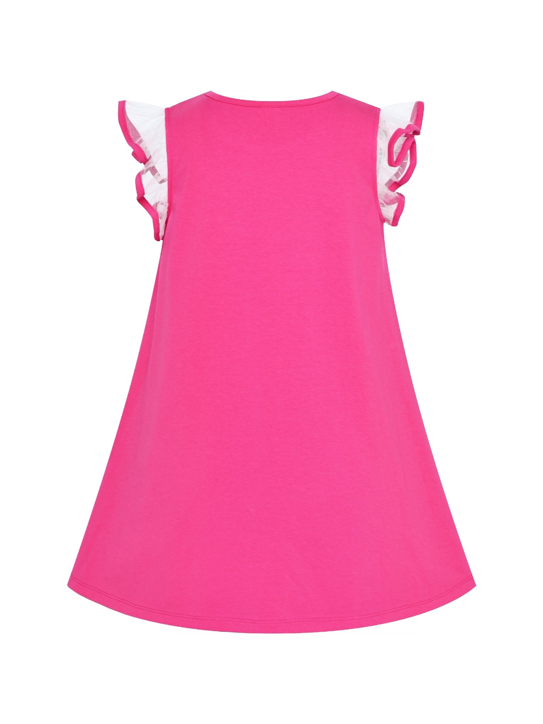 Girls Dress Cotton Casual Star Embroidered Violet Yellow Pink