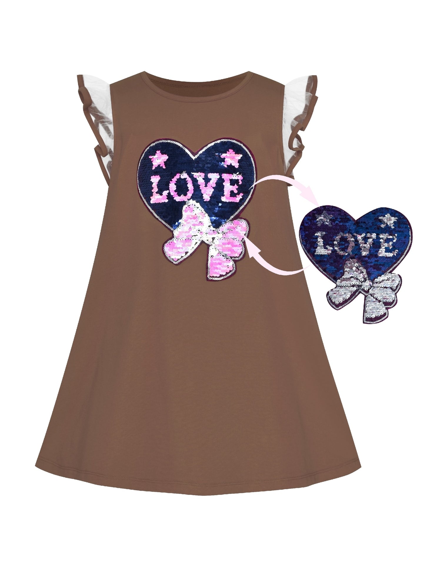 Girls Dress Cotton Casual Star Embroidered Violet Yellow Brown