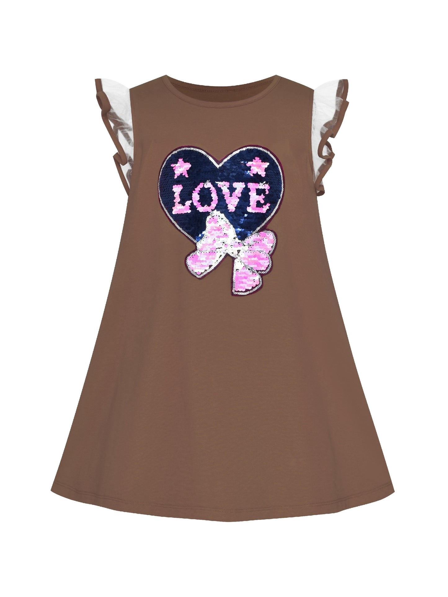 Girls Dress Cotton Casual Star Embroidered Violet Yellow Brown