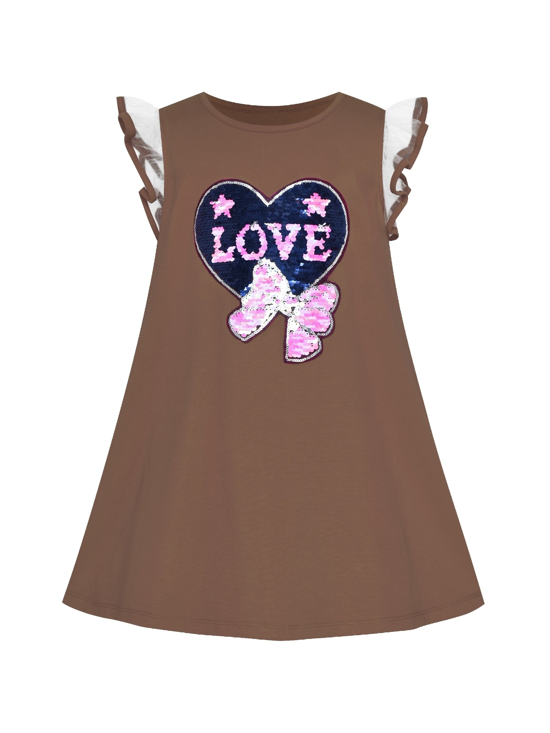 Girls Dress Cotton Casual Star Embroidered Violet Yellow Brown